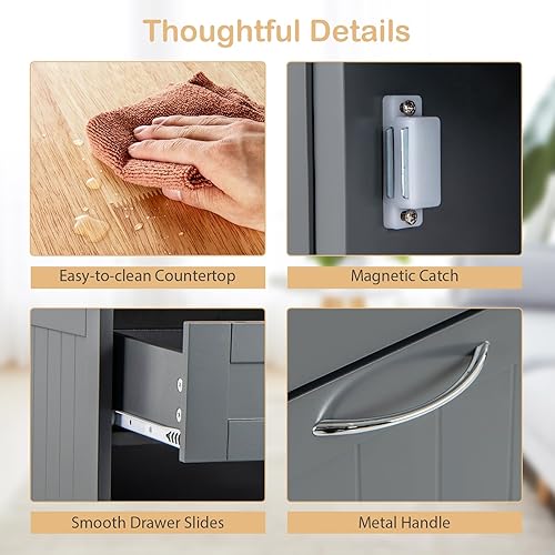 Miniatura 6 de Giantex Armario de basura inclinable de 15.5 galones, armario de madera para lavandería, 2 cajones, gabinete de almacenamiento, armario de basura de