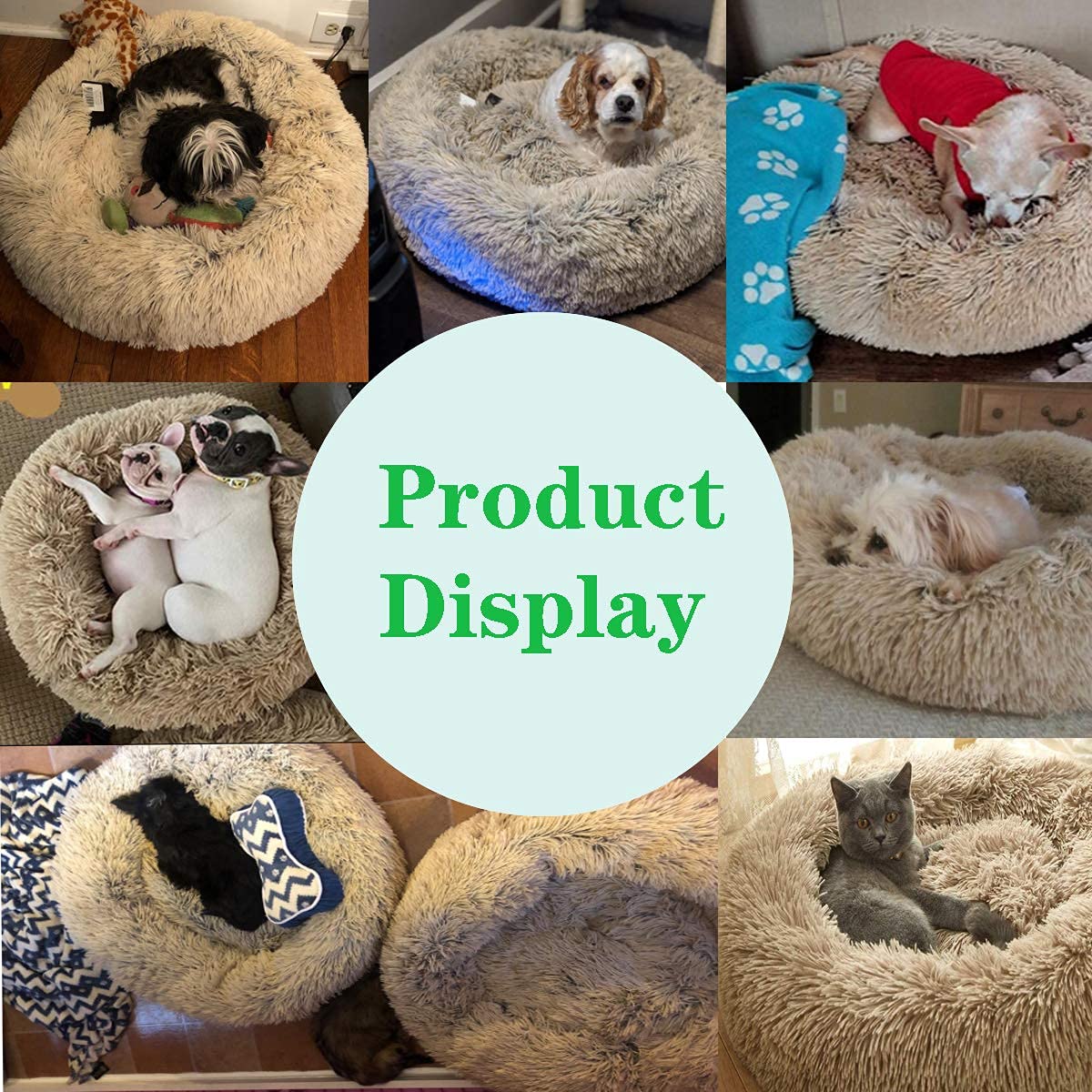 Whome Donut Hundebett – Rundes, Flauschiges Haustierbett, Größe M (65x65 Cm), Dunkelgrau, Waschbar, Anti-Angst-Design