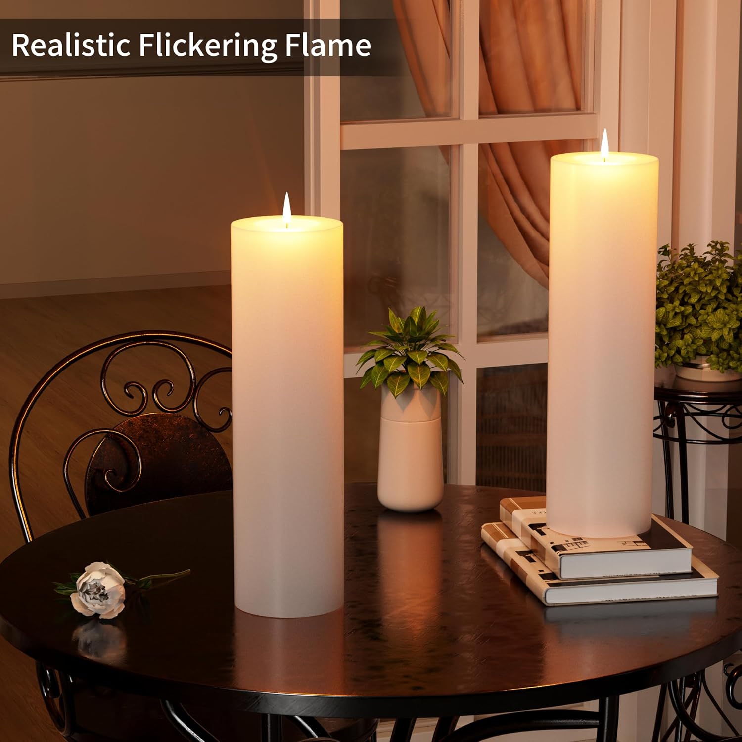 BUTHY 14" x 4" Large Outdoor Candles with Timer Waterproof Flickering LED Flameless Candles Battery Operated with Remote Fake Pillar Candles Realistic for Patio Porch Lanterns, White 2 Pack