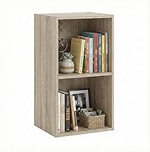 MAKA Wooden Floor Bookcase, Space-Saving Vertical Bookcase with Shelves, Modern Wall Shelf for Living Room, Office and Bedroom, Furniture with Shelves (Oak, 2 Shelves)