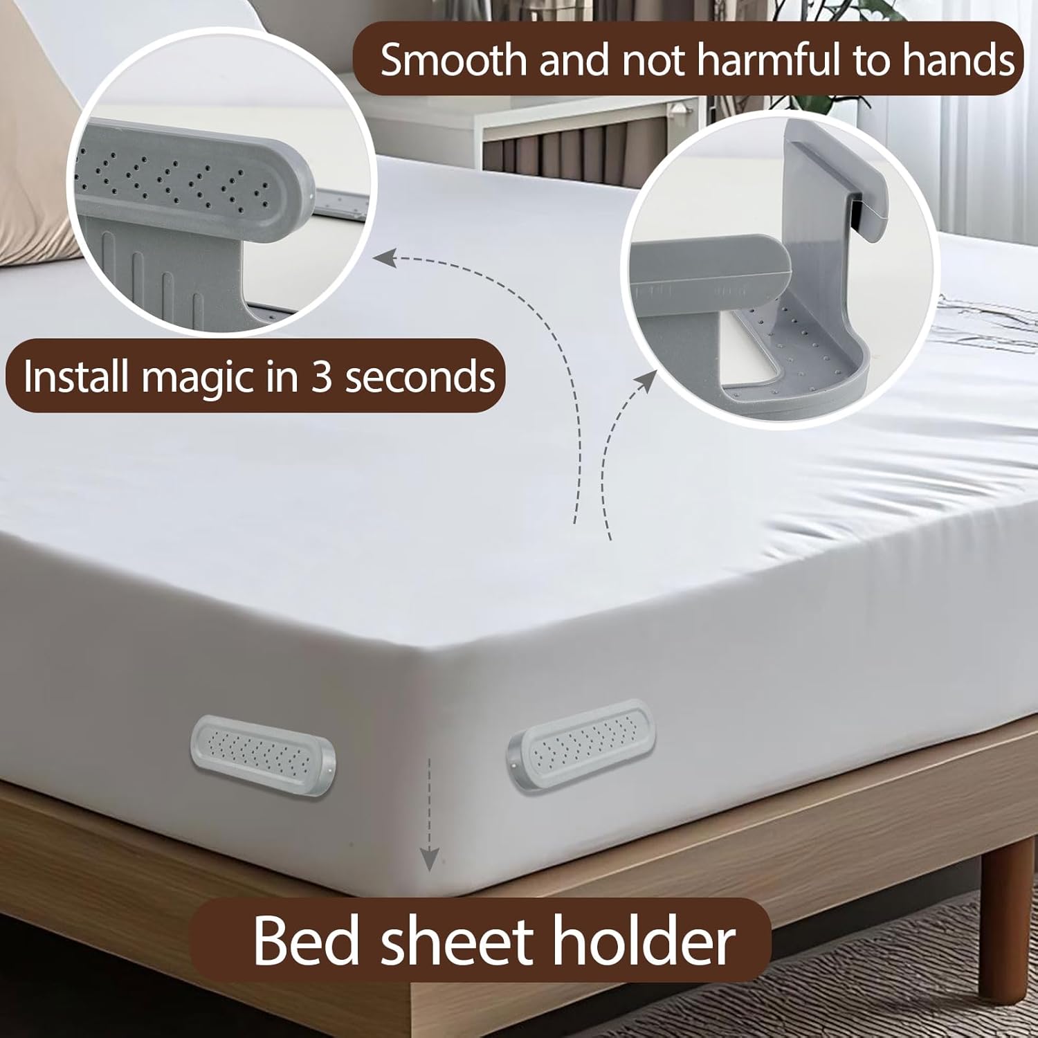 Bed Sheet Holder with Lock Strips,New Upgrade Sheet Straps Keep Sheets Firm & Tight,Bed Fitted Sheet Holder for Corners,Sheet Clips,Mattress Sheet Holder Strap,Sheet Secure Lock Fasteners