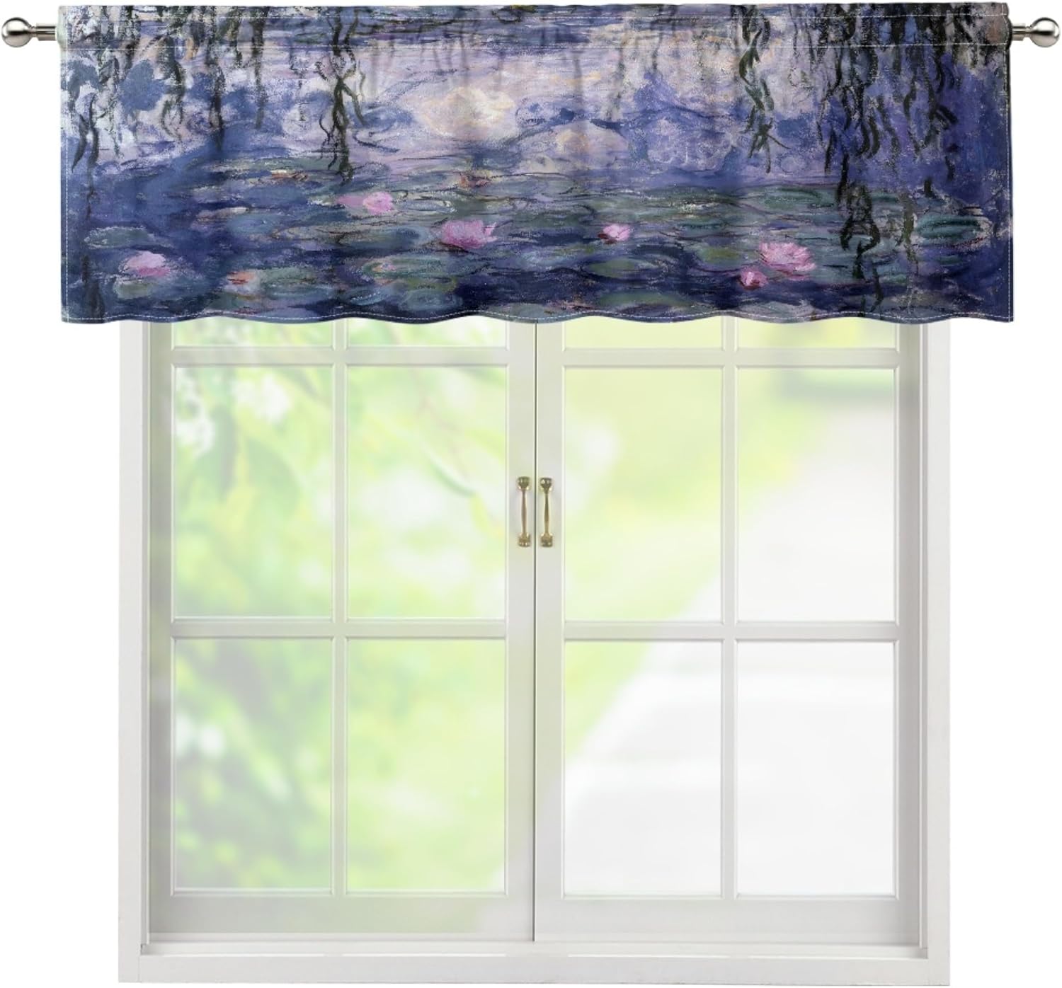 Oil Painting Valance Curtains, Starry Night Over The Rhone Art Abstract Blue Backdrop Decor Window Treatments, Rod Pocket Drapes for Bedroom Kitchen Living Room Bathroom, 54x18in 1P+27x36in 2P