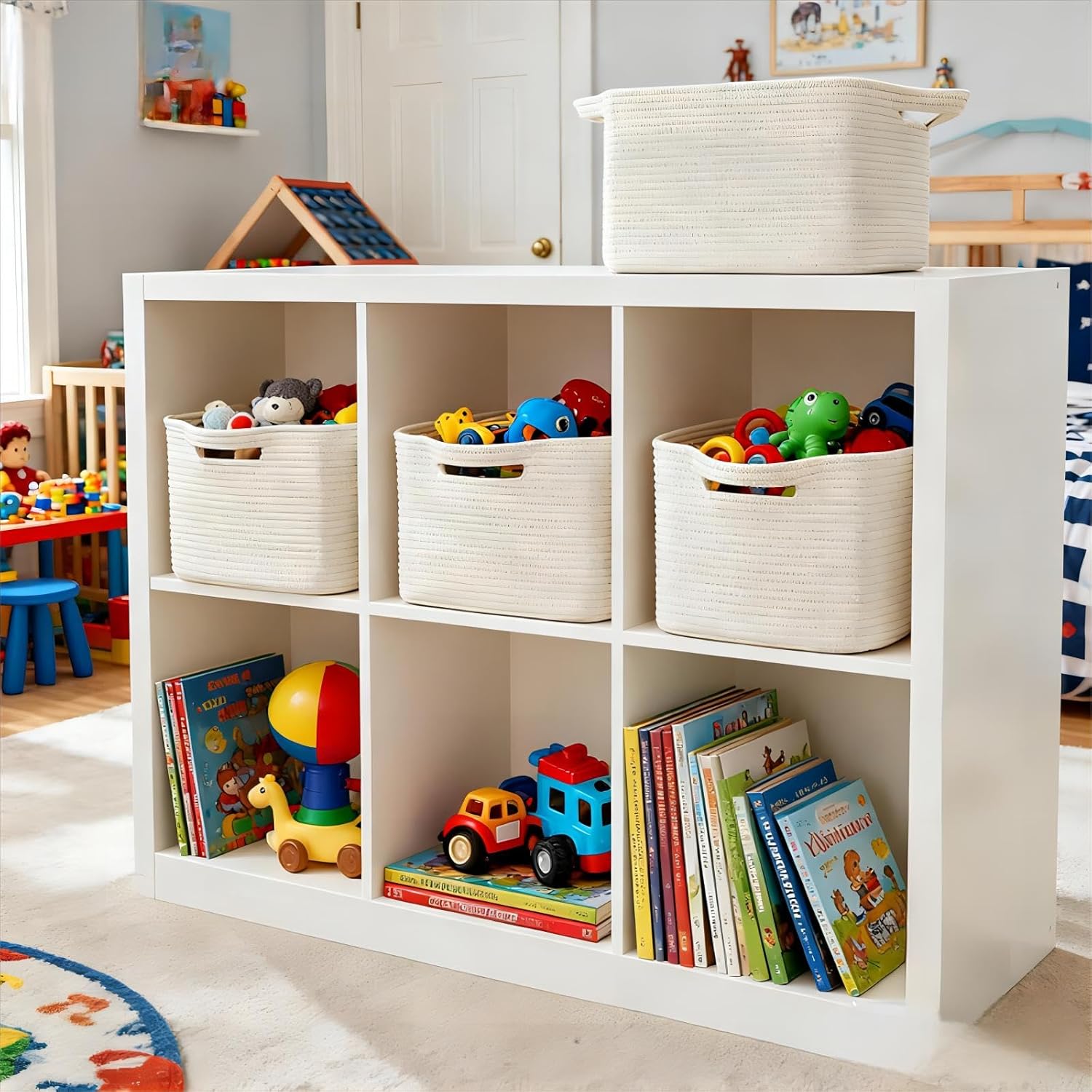 Cotton Rope Storage Basket 15"x10"x9" – Fabric Storage Bins for Organizing Clothes,Toys,Blankets – Durable Woven Storage Basket for Closet, Shelf & Living Room