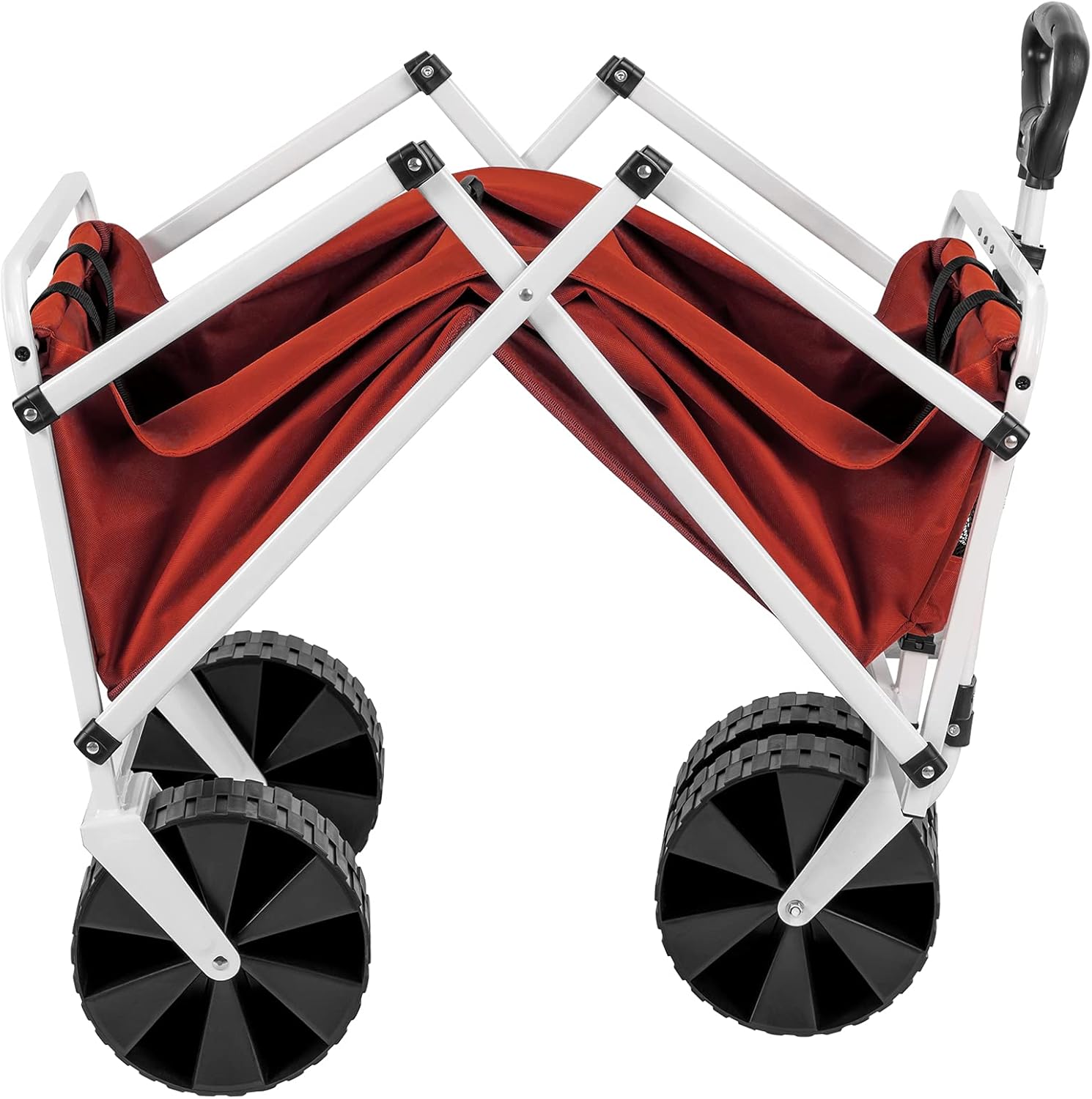 YSC Folding Beach Wagon – Collapsible Cart with Wheels – Utility Shopping Basket – Everyday Carrying Wagon – Large Outdoor Cart – Heavy-Duty Beach Utility Caddy (Red)