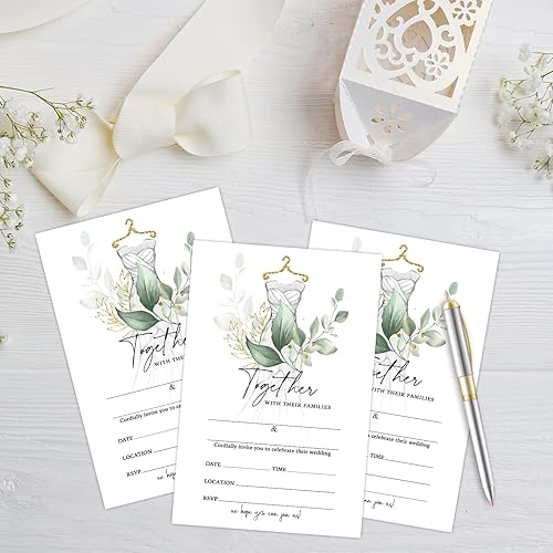 Miniatura 3 de ESAMP Invitaciones de boda para vestidos, kit de invitación para fiesta de boda con vegetación, suministros para fiestas y recepciones, invitaciones