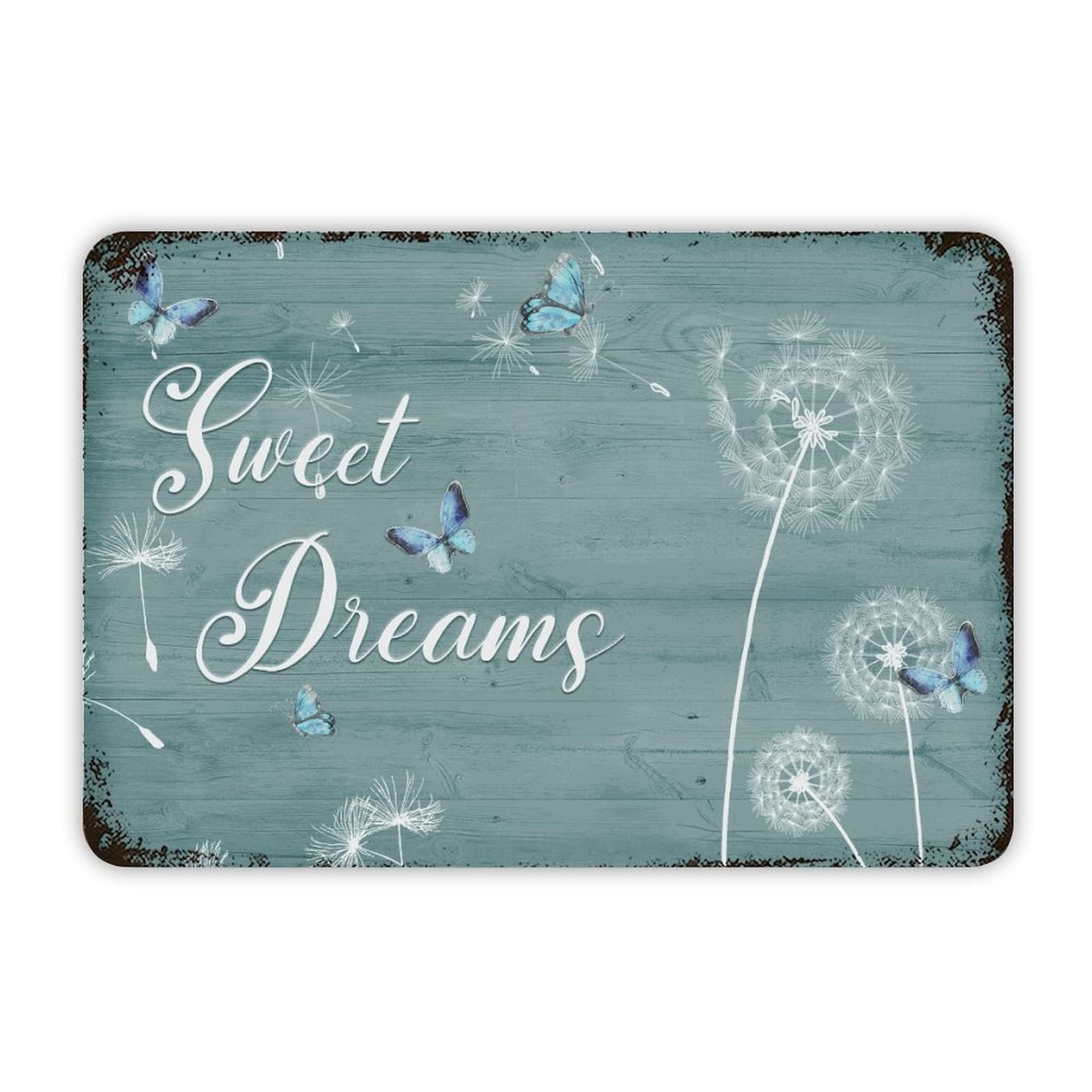 ENEDNATE Funny Vintage Metal Sign Sweet Dreams Dandelions Butterfly Aluminum Sign 12x8 inch Metal Tin Sign Retro Wall Door Hanger Decor Sign