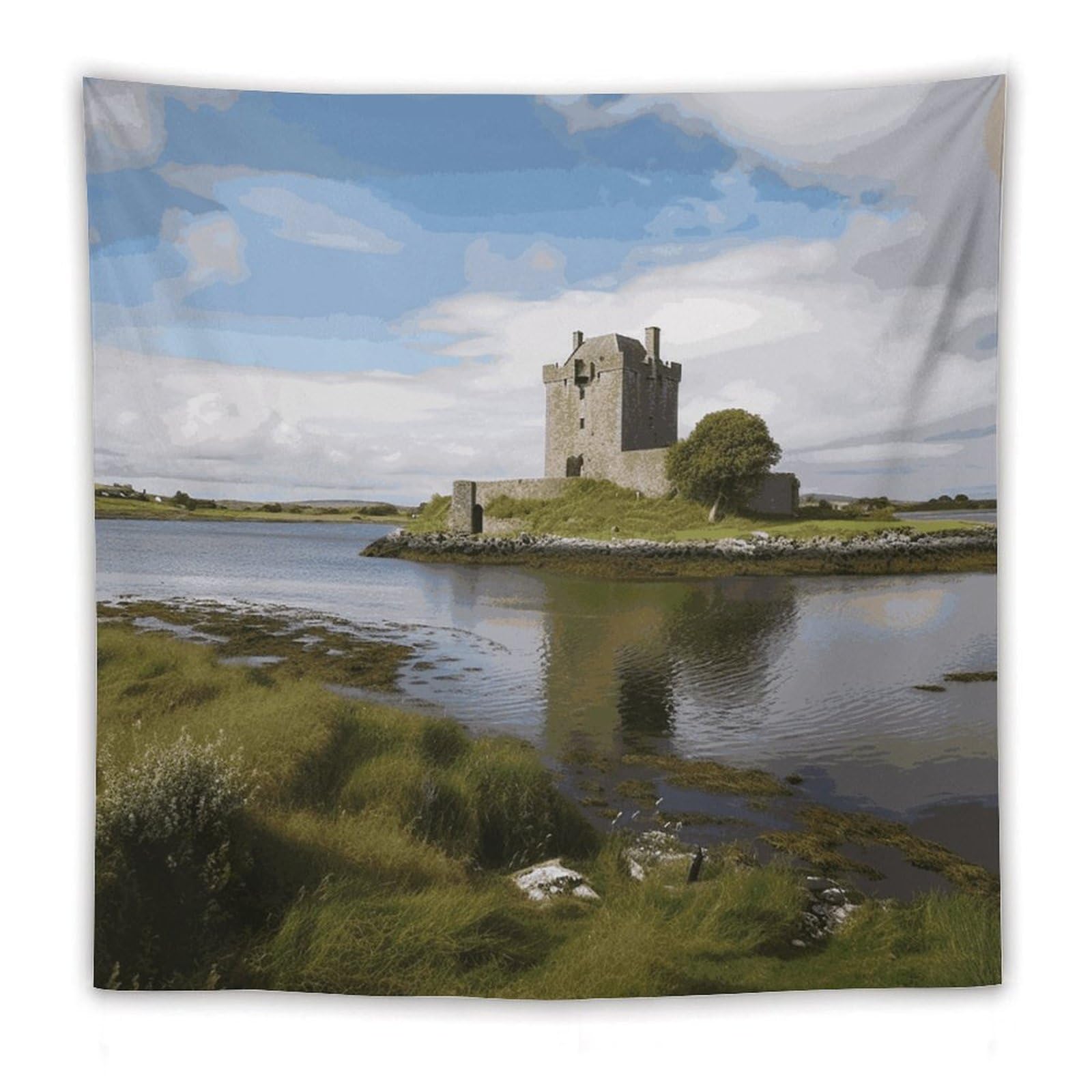LDGSUPH View of The Dunguaire Castle Tapestry Wall Hanging Decor Anti-fading Aesthetic Wall Tapestries Fashion Wall Blanket Decor Modern Wall Art Tapestry for Bedroom Home Decor 60"x60"