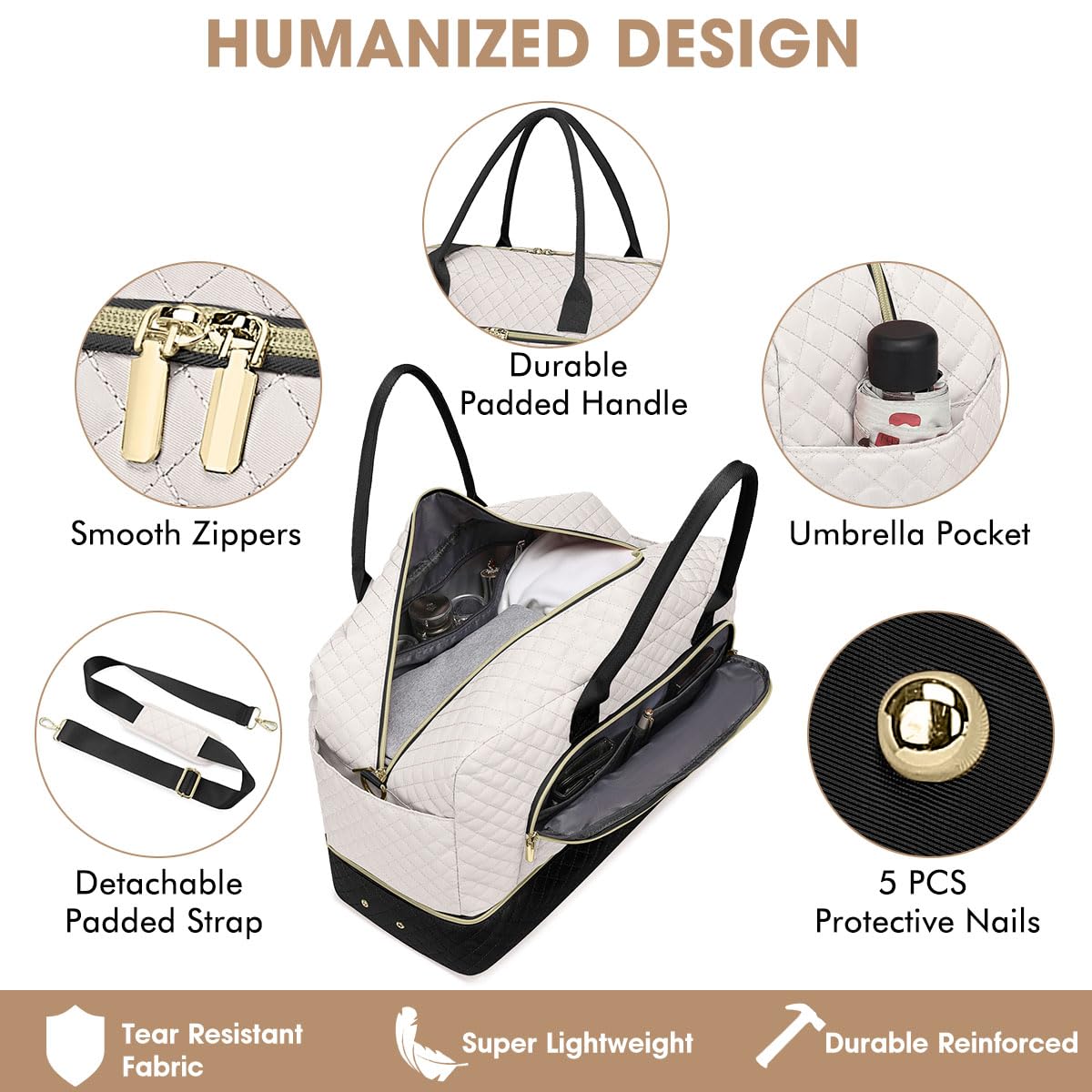 Travel Duffle Bag Weekender for Women - Carry-On Overnight Personal Item Bags with Shoe Compartment & Wet Pocket Large Weekend Tote with Toiletry Bag Hospital Bags for Labor and Delivery view 3