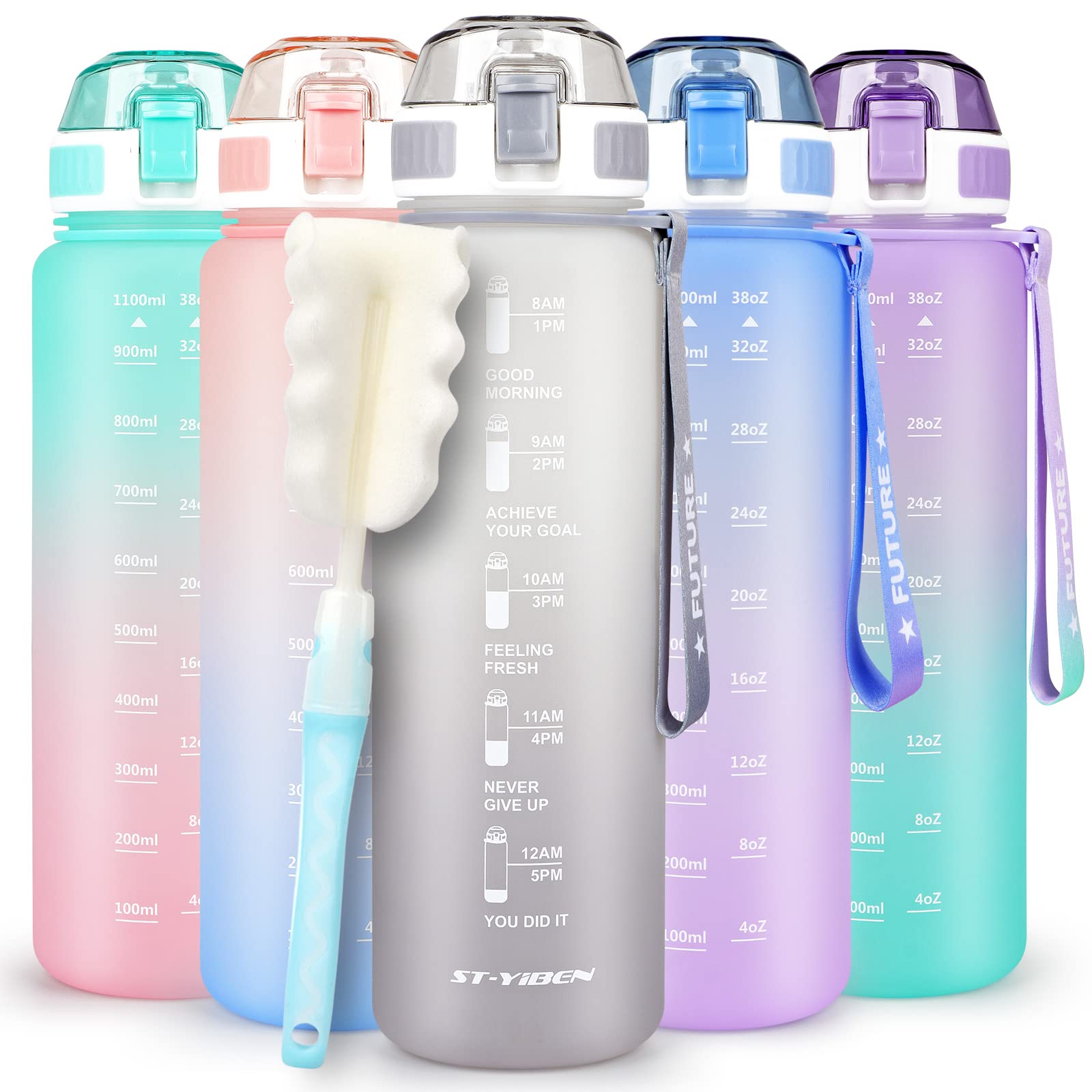 CodiCile - Gourde 1l, Sans BPA Bouteille D'eau Plastique, Grande étanche Gourde Sport 1 Litre Idéale Pour Gym, School, Office And Travel (Rose-doré Rose