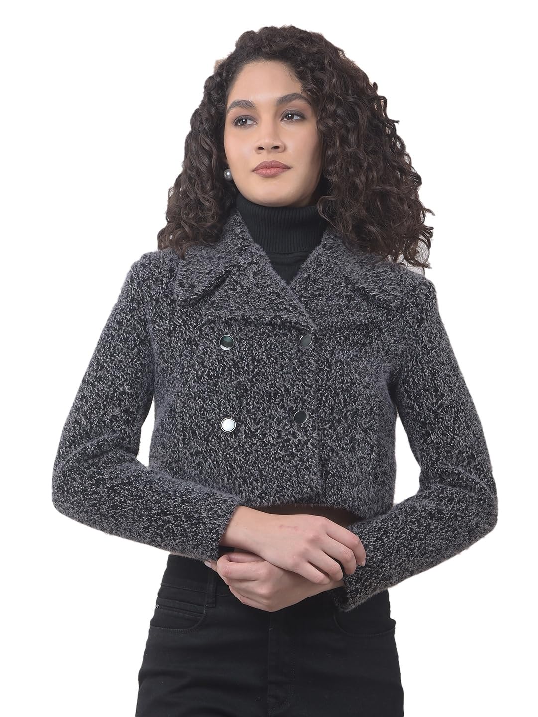 crimsoune club Women's Black Notched Lapel Cropped Fur Coat-picture-23