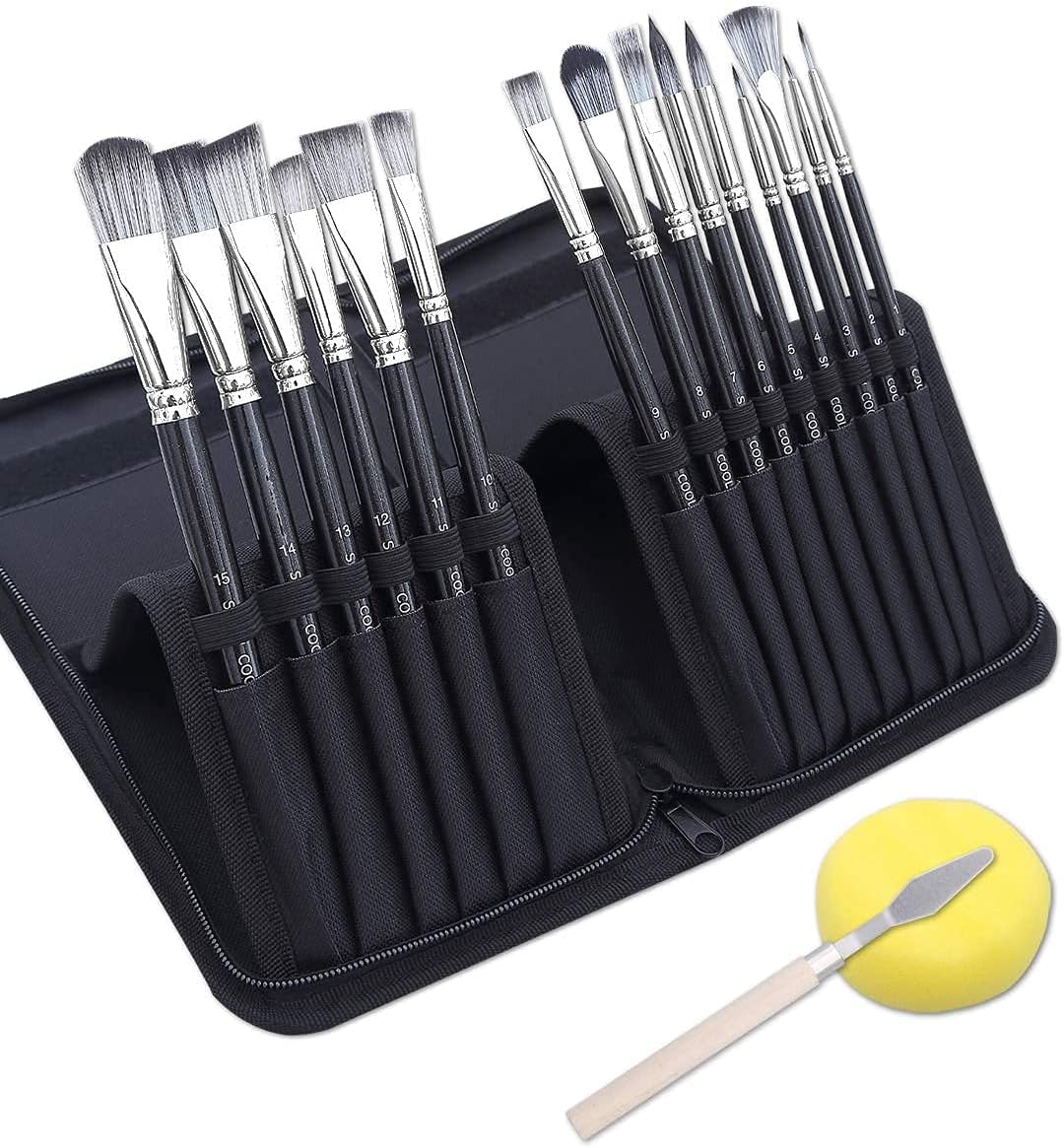 SNOW COOLER Art Paint Brushes Set for for Watercolor, Acrylic, Oil- 15 Different Sizes for Artists, Adults & Kids, Contains Premium Nylon Hairs-Free Art Knife and Sponge