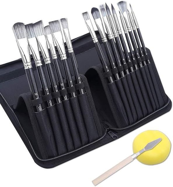 SNOW COOLER Art Paint Brushes Set for for Watercolor, Acrylic, Oil- 15 Different Sizes for Artists, Adults & Kids, Contains Premium Nylon Hairs-Free Art Knife and Sponge Black
