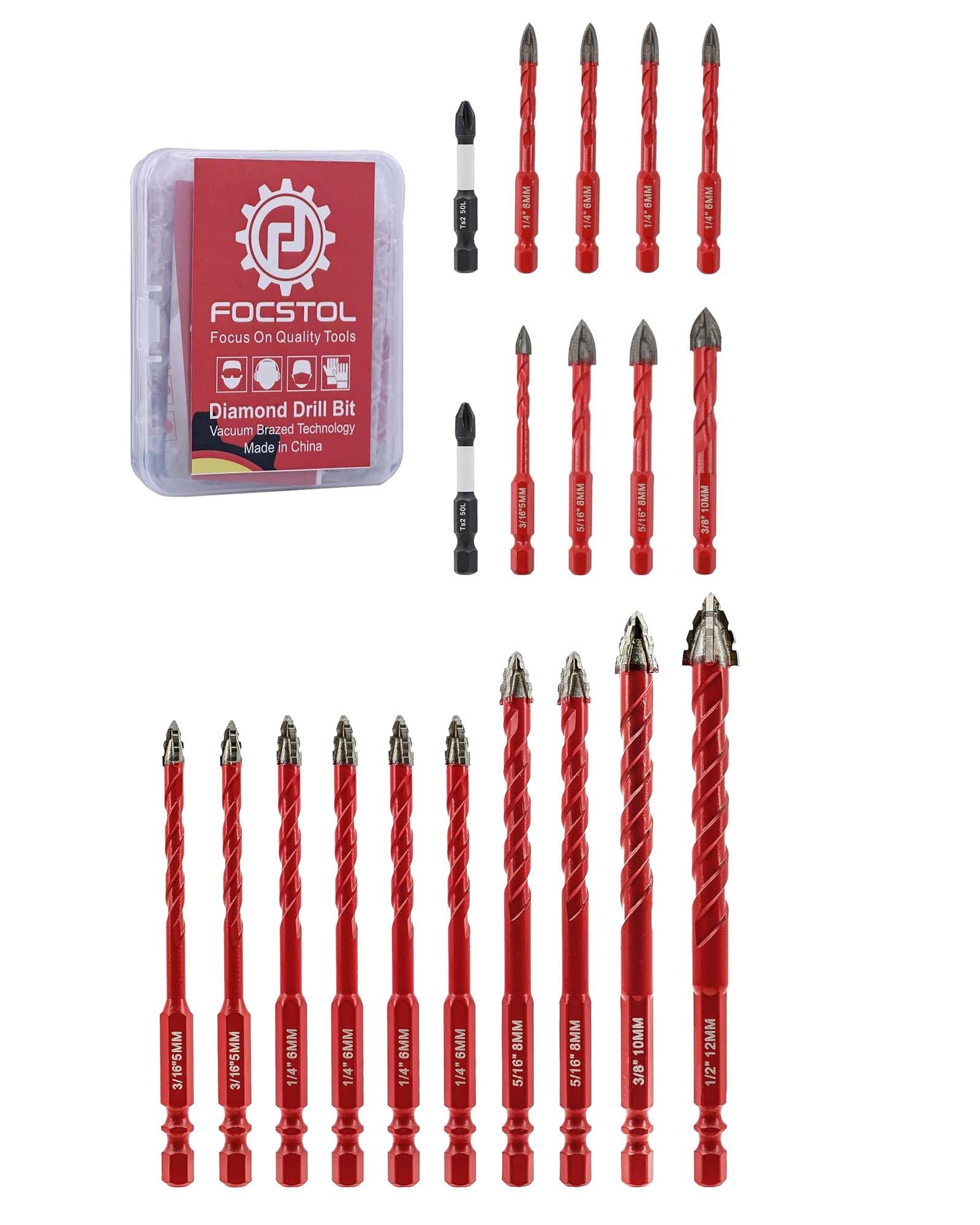 FOCSTOL Juego Brocas Seco 10 piezas 5/6/8/10/12mm Juego Brocas Carburo con Cambio Rápido Mango Hexagonal y Juego de Brocas Taladro 10 piezas 5/6/8/10mm