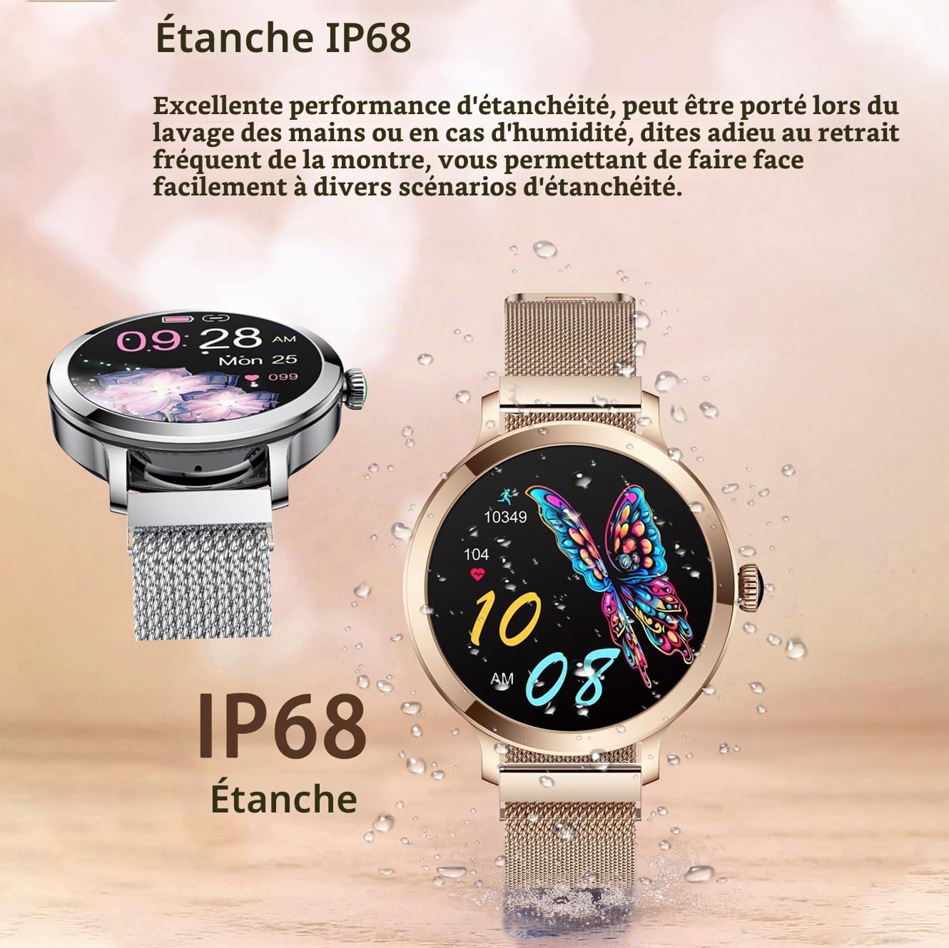 Montres Connectées Femme avec Tension Artérielle/Réponse aux Appels/Rythme Cardiaque/Pas/Sommeil/Multisports/Étanche IP68, Tracker Fitness 1,19" pour iOS Android (Argenté)