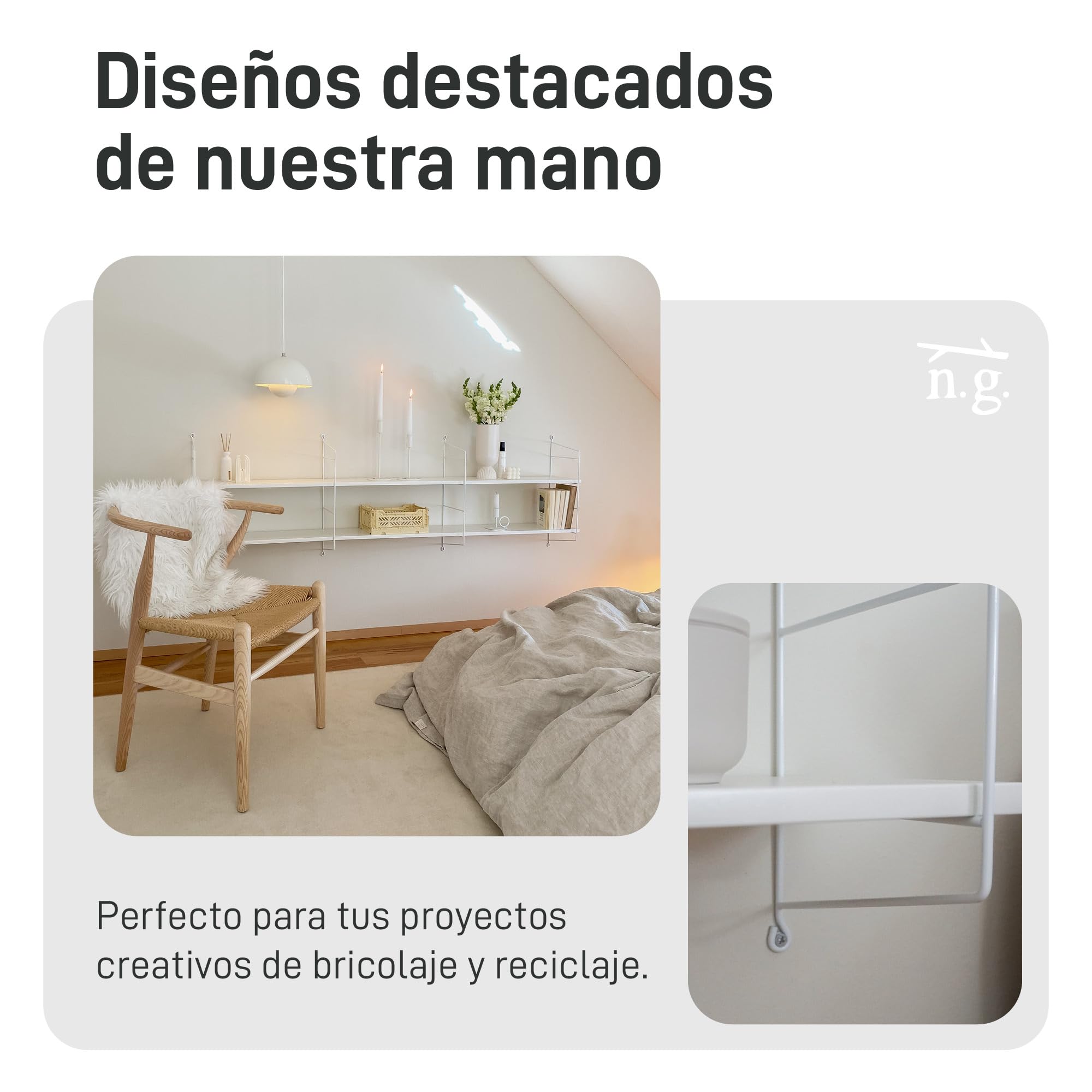 Natural Goods Berlin TEGEL - 2 soportes de pared de metal (8 niveles – 250 mm, verde) para estantes colgantes (escalera de pared) en salón, cocina, baño y trastero