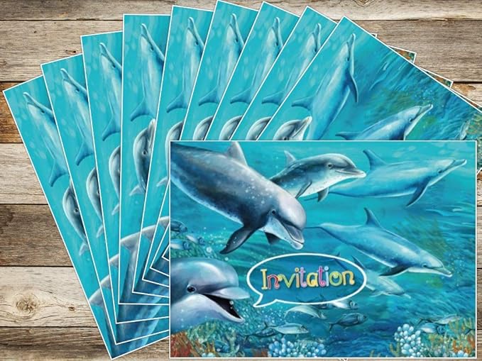 10 Cartes D Invitation Avec Des Dauphins 10 Invitations A La Fete D Anniversaire Dans La Piscine Ou L Aquarium De Edition Colibri Fr Amazon Fr Cuisine Et Maison