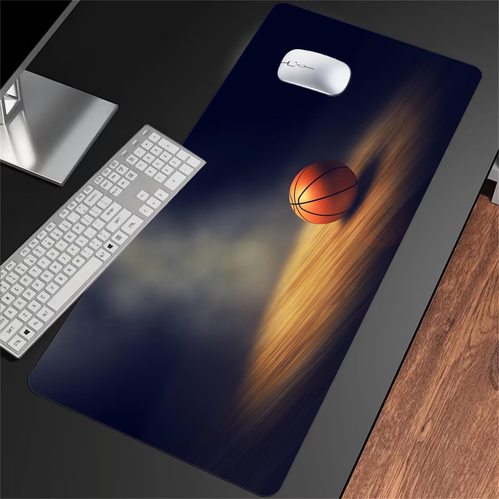 Duża podkładka pod mysz do gier 1200 x 600 x 2 mm podkładka pod mysz XXL, podkładka pod mysz do gier z przeszytymi krawędziami i antypoślizgową gumową podstawą, do domu i biura (piłka do koszykówki)