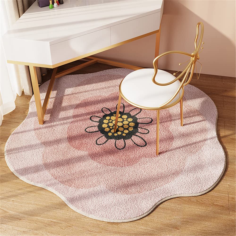 Morbuy Tappeto Rotondo Peloso, Tappeto a Forma di Fiore Carino, Antiscivolo Lavabile Tappeti Soffice Shaggy Moderni Interno Decorativo per Salotto Camera da Letto Ragazza (120cm,Fiore di Pesco)