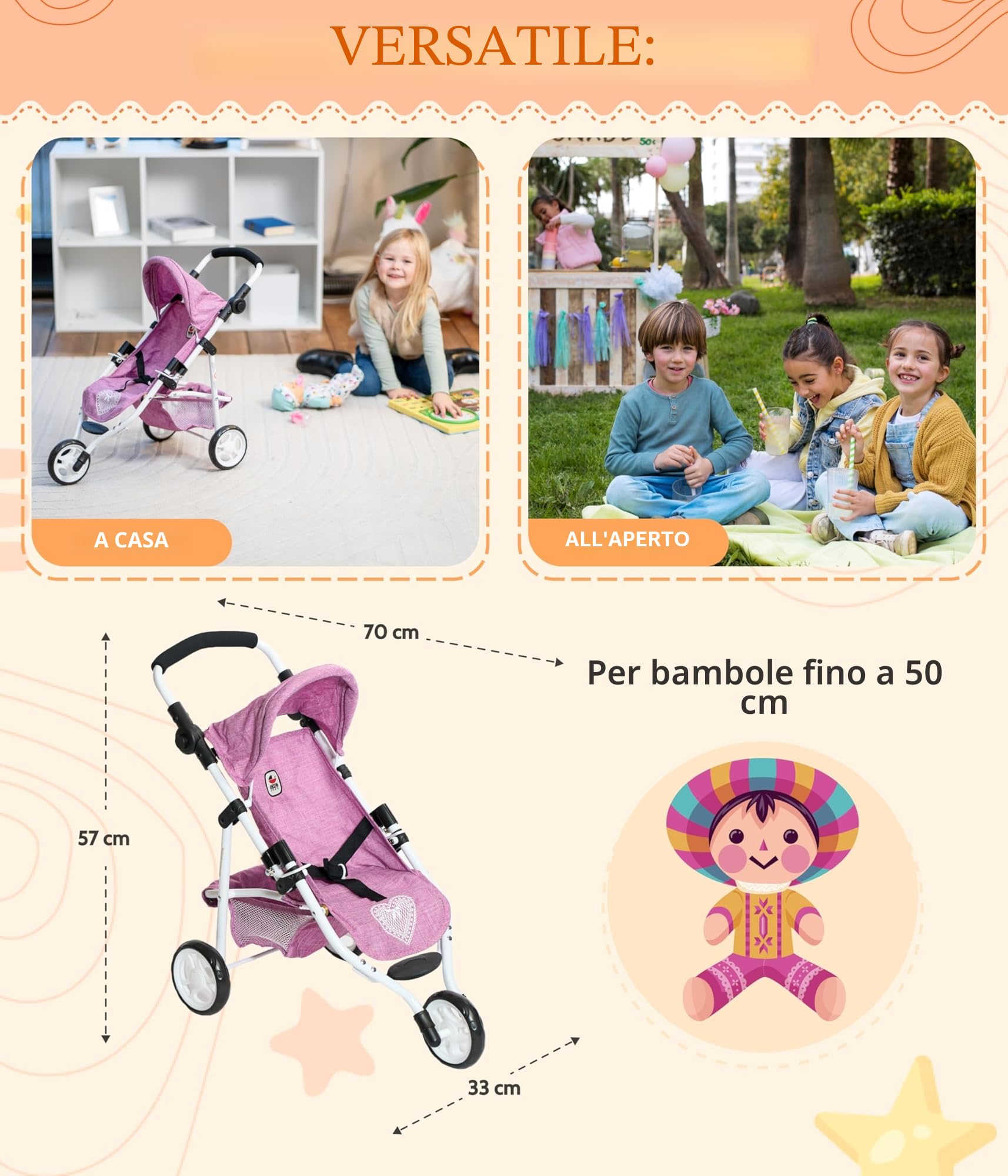 Bayer Chic 2000-61250 - Passeggino per bambole Lola, passeggino da jogging, passeggino per bambole, passeggino per bambole, jeans blu