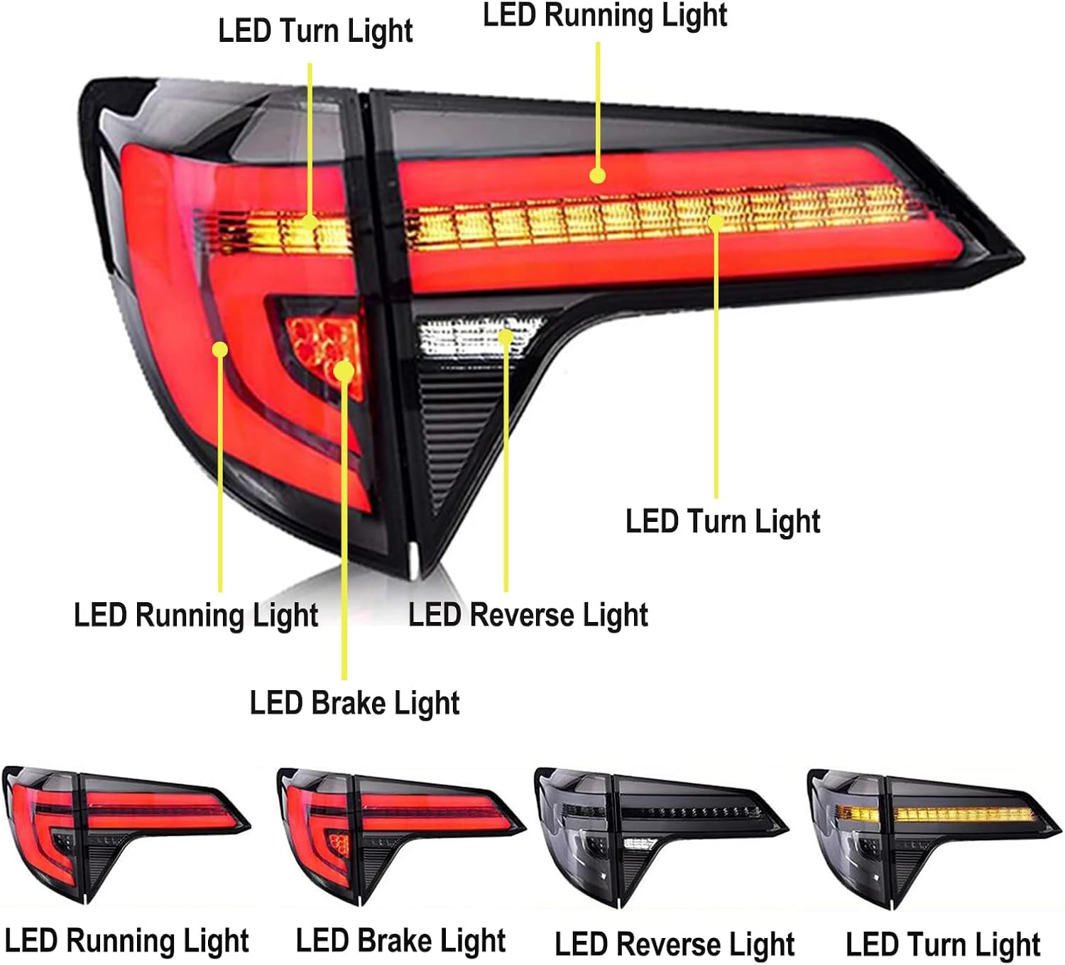 Sequential LED Tail Light Assembly for Honda HRV 2015-2020, with Start-up Animation