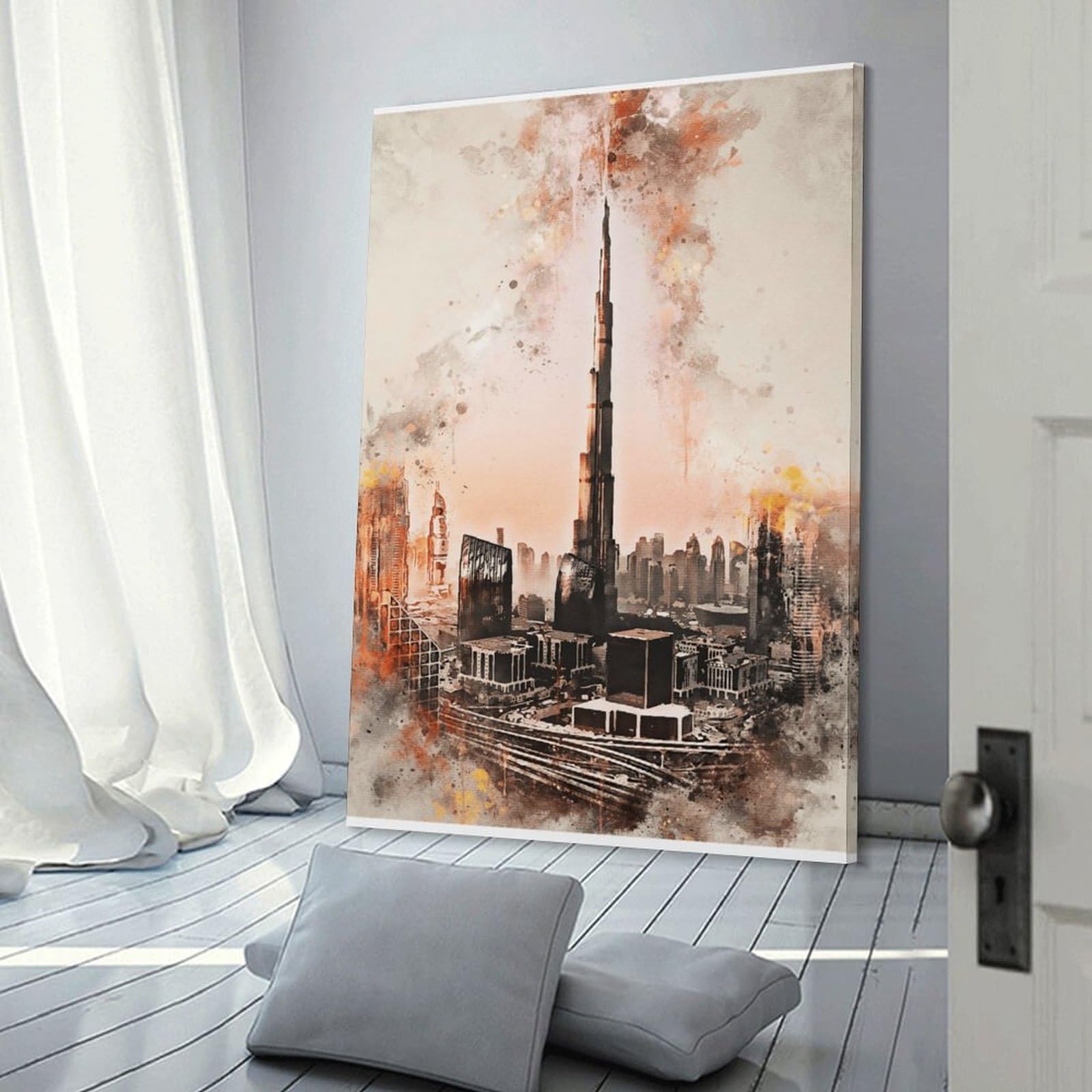 Junmoney Frame-Style-2 Dubai Cityscape Art Print Canvas Wall Decor, 20X30inch(50X75cm), For Small Homes, Bedrooms Or Open Spaces, Home Artwork For Modern Interiors
