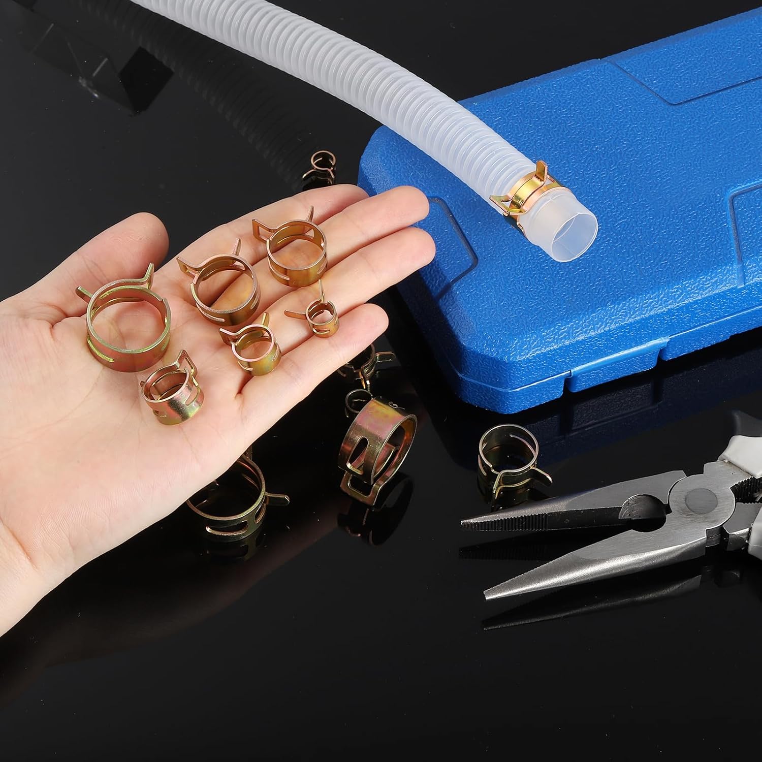 uxcell 15Pcs Spring Band Type Action Fuel/Silicone Vacuum Hose Pipe Clamp, 4mm Low-Pressure Air Spring Hose Clip Clamp for Automotive Oil Pipe Water Pipe, Color Zinc