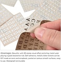 Vista 3 de MECCANIXITY 4 hojas de calcomanías de resina con letras pequeñas 3D de la A a la Z, color plateado, mini calcomanías del alfabeto, aleación metálica