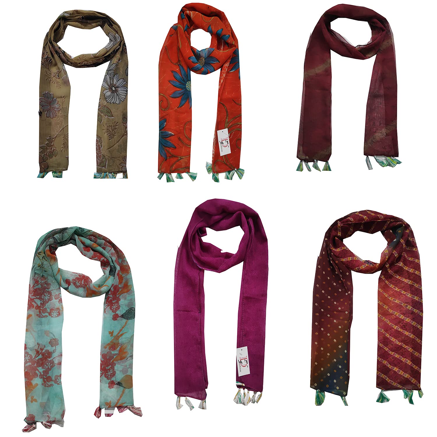 Dream Fashion combo pack of 6 georgette and chiffon assortment mix design scarf stole for daily use now wear daily new print great in style easy in pocket(stole size 20 * 70 inch) 3