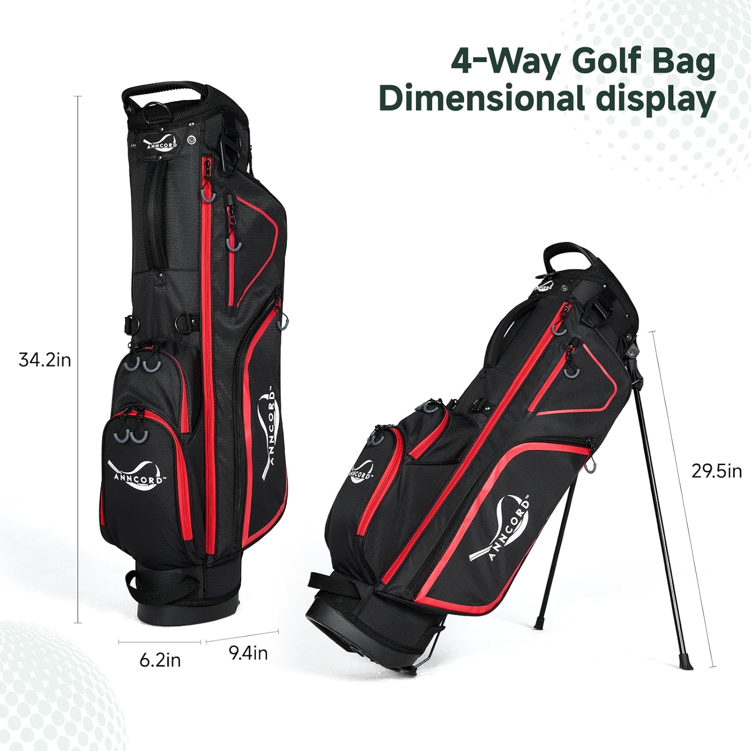 Anncord Golf Stand Bag with 4 Way Full Length Dividers, 4.4 Lbs Lightweight Golf Bag for Men Women, Waterproof Golf Carry Bags w/Stand, 7 Pockets & Cooler Pouch, Dual Straps, Rain Hood