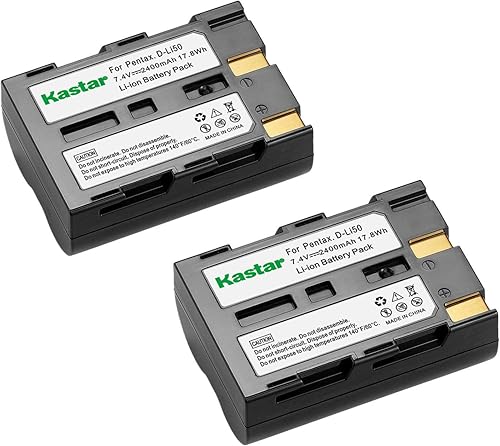 Kastar Batería (2X) para Pentax D-Li50 Konica Minolta NP-400 Samsung SLB-1647 Sigma BP-21 y Pentax K10 K10D K20D Minolta A-5 A-7 Dimage A1 A2 Dynax