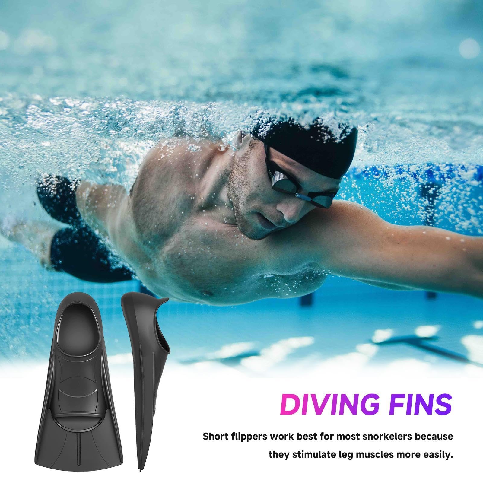 1 par de aletas de natación, aletas de natación de silicona para más fuerza, aletas de natación con bolsillo completo para los pies, aletas de esnórquel antideslizantes, aletas de entrenamiento de