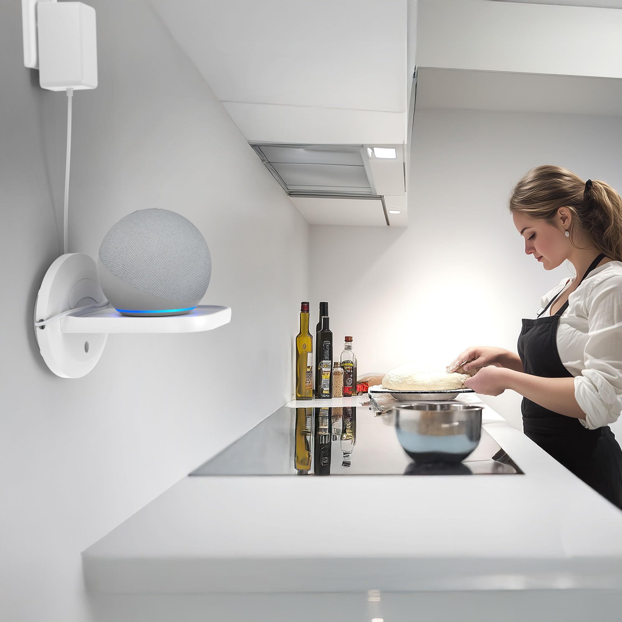 HomeMount Supporto da Parete per Show 11 e Dot Max, Supporto Universale per HomePod Mini, Google Nest Mini, Nest Wi-Fi Point & Cam – Salvaspazio con Gestione Cavi Integrata (Bianco - 1P)