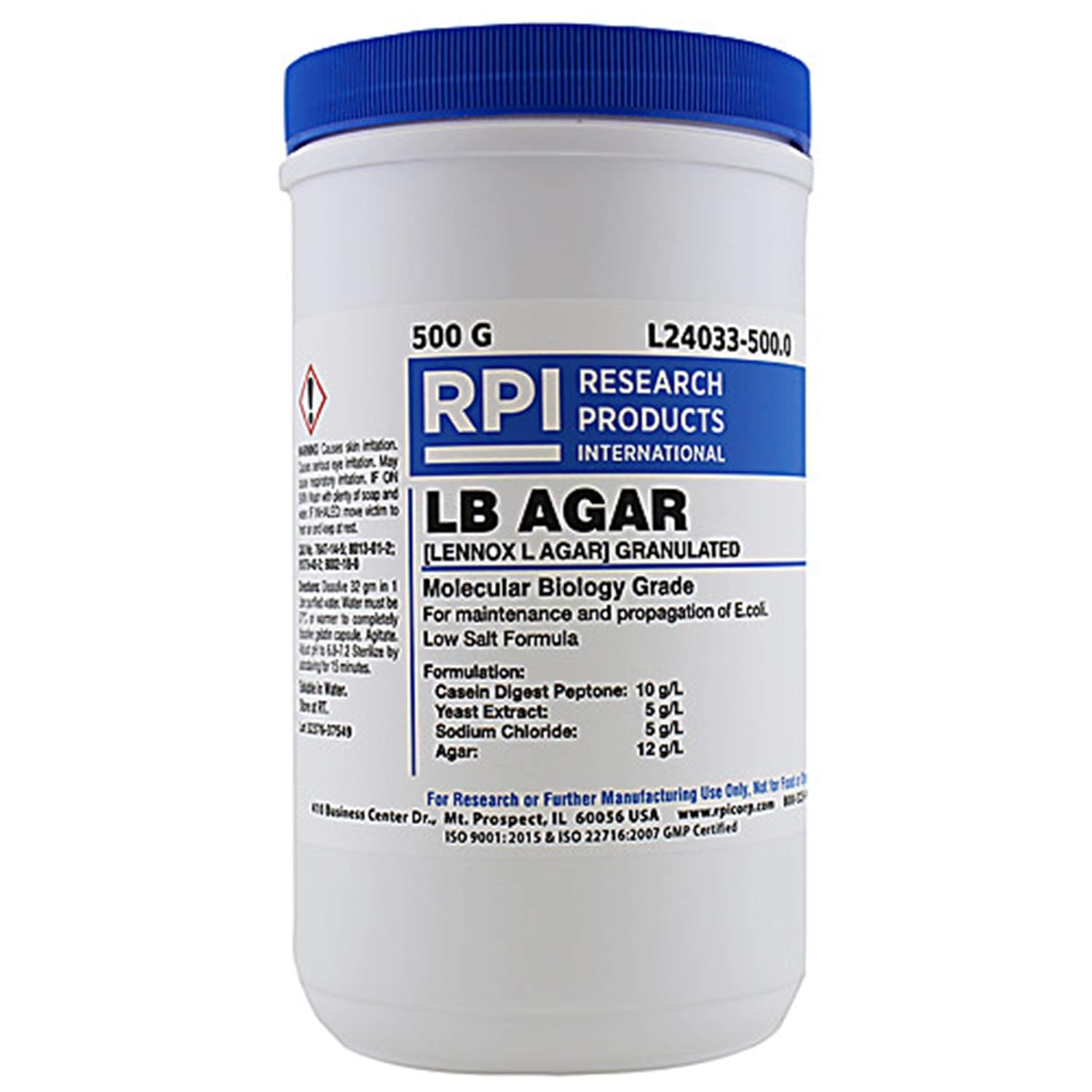 RPI L24033-500.0 LB Agar, Low Salt Formula, Granulated, 500g