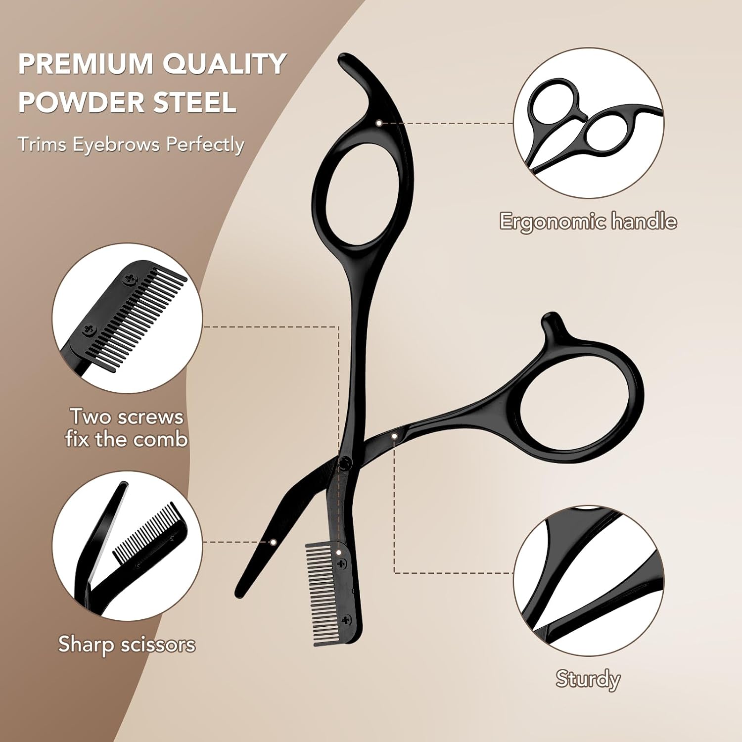 BoxedHom Eyebrow Trimming Scissors with Combs, Perfect Gifts for Men and Women, Black