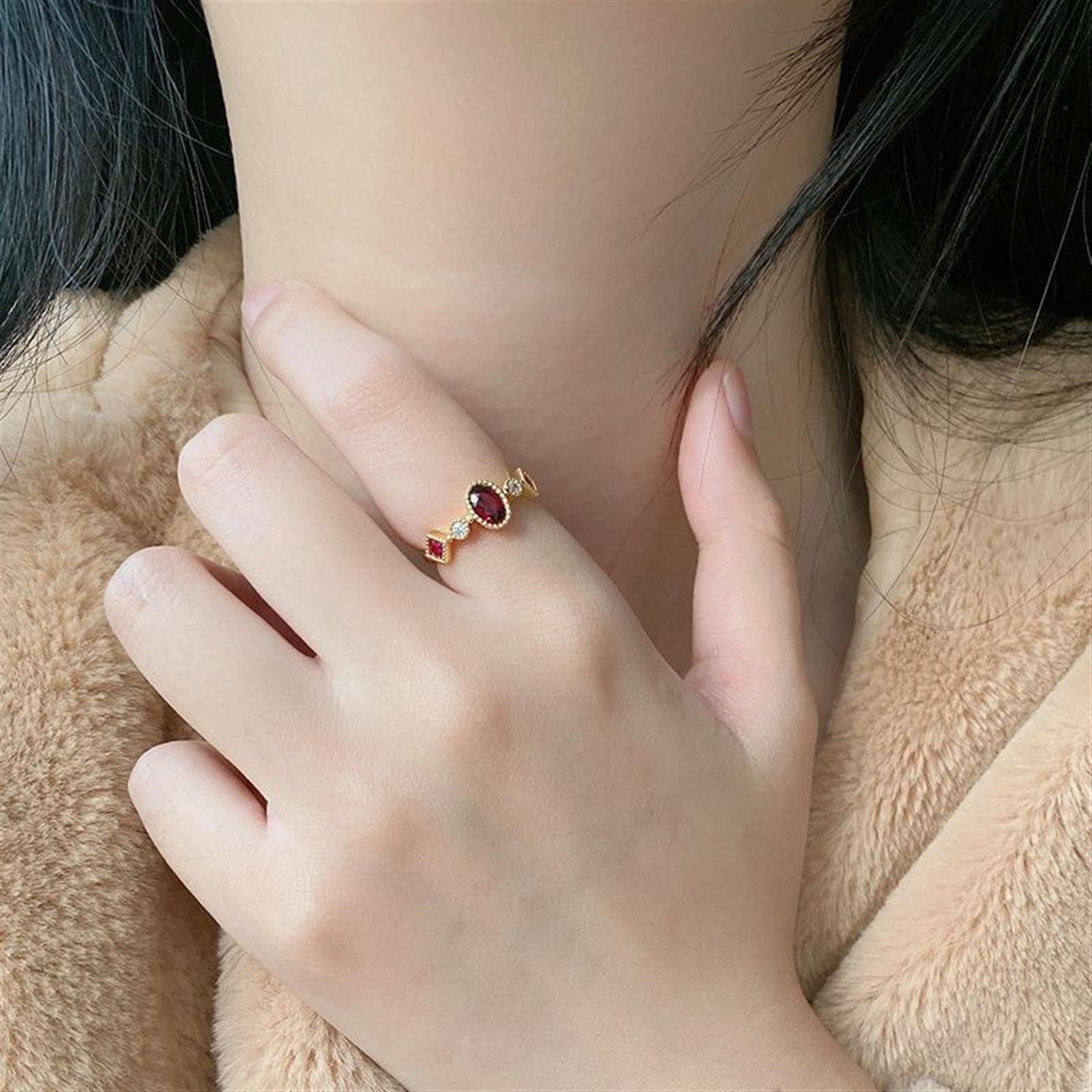 Einstellbare Ring für Frauen 925 Sterling Silber Granat Hochzeit & Verlobungsringe Geburtstagsgeschenk für Mama Frau Oma