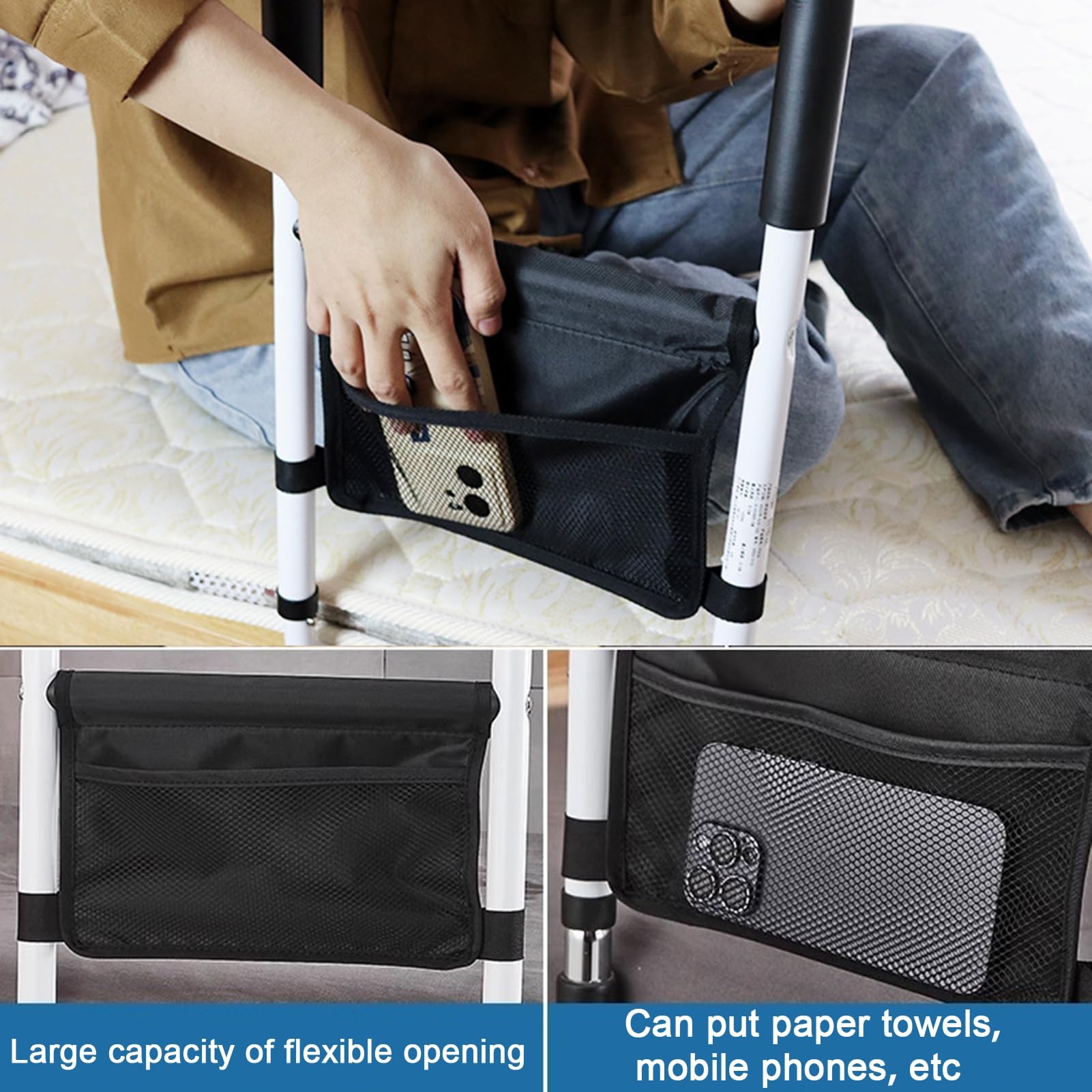 Yokawe Sponda per letto regolabile in altezza con luce notturna per anziani e adulti, adatta per letti king e queen size, ideale per anziani, pazienti chirurgici e cure di recupero, 50 cm x 50 cm