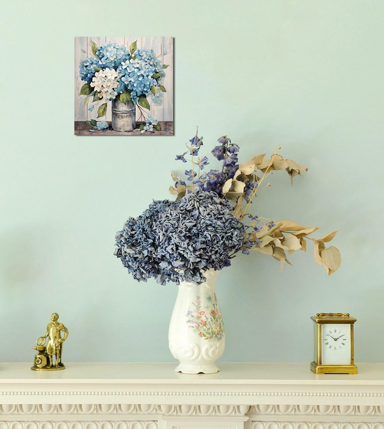 LAIART Blue Floral Wall Art Farmhouse Wall Decor Canvas Picture Print for Bathroom Bedroom Living Room Dining Room