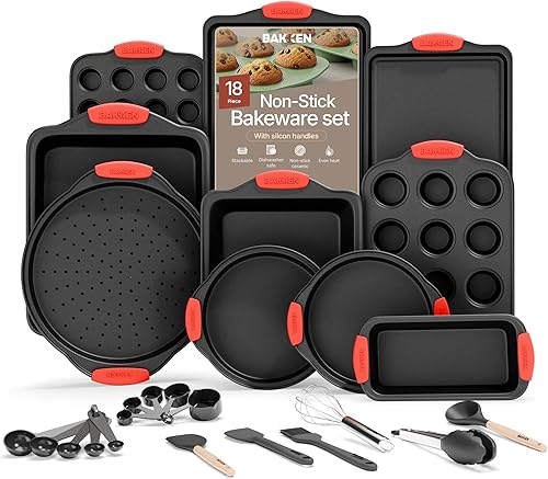 BAKKEN - Juego de moldes para hornear de cocina, revestimiento antiadherente, juegos de utensilios para hornear de acero al carbono con asas de