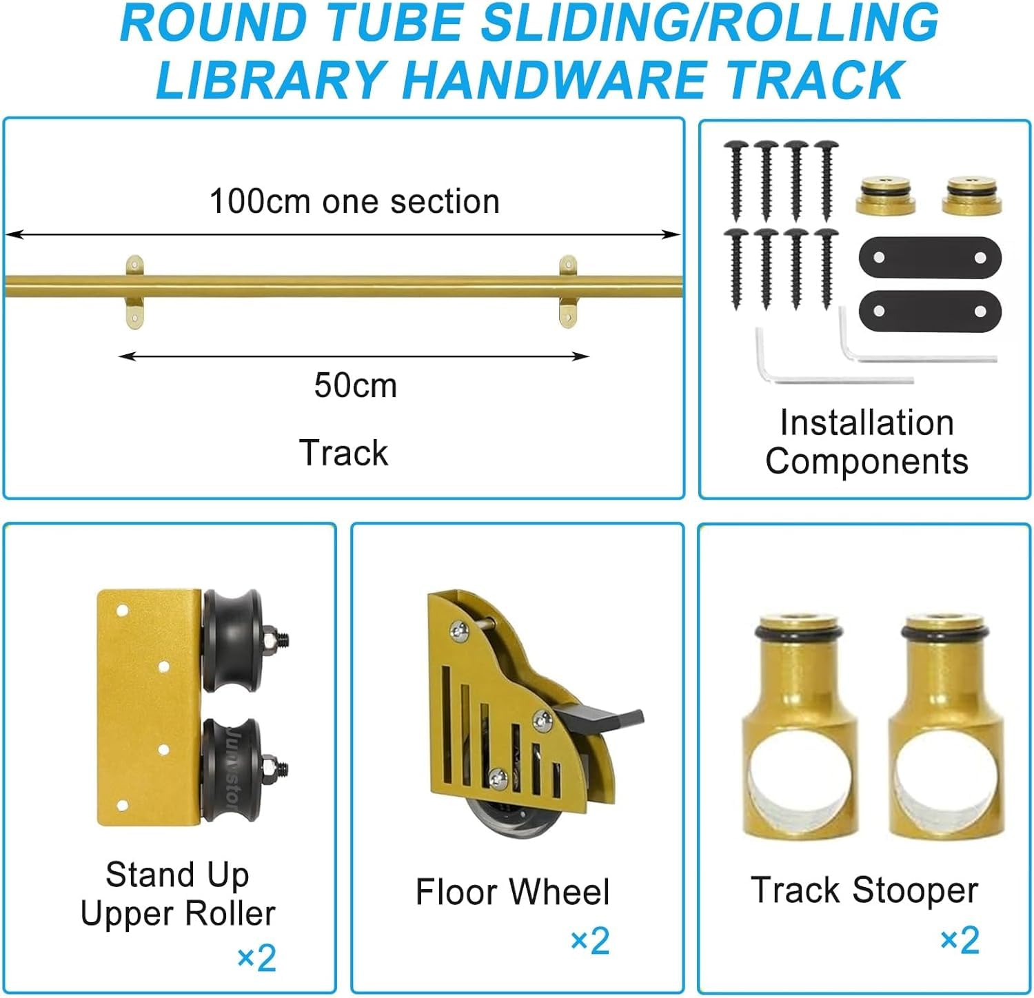 Robustes Schiebe-Bibliotheks-Hardware-Kit, mobiles Leiterbahnsystem für Schrank, komplettes Rollensystem, keine Leiter im Lieferumfang enthalten, einfache Installation, langlebiges Design