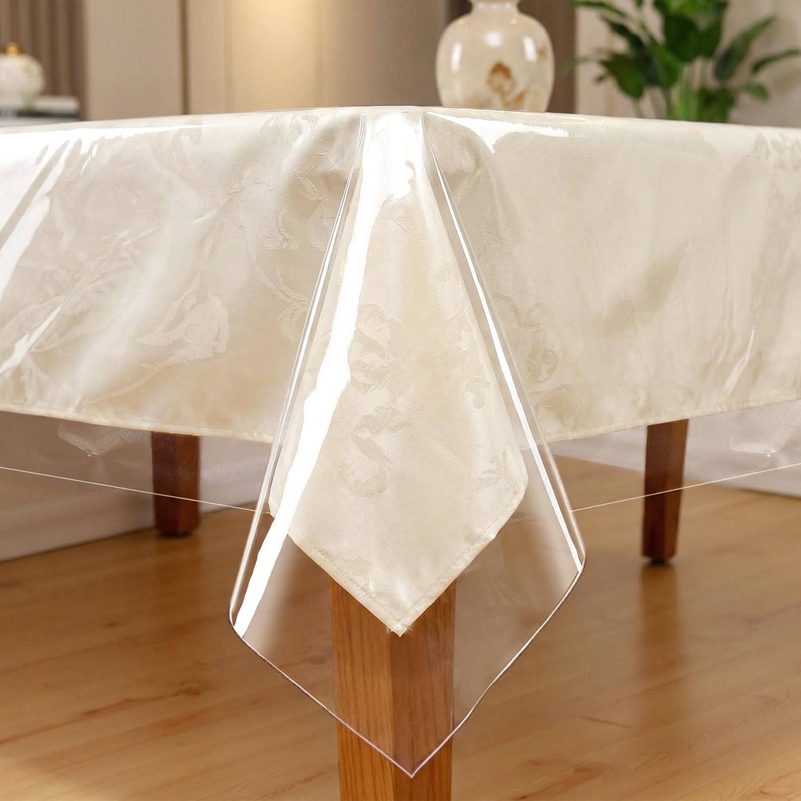 Incisite Transparent PVC Table Cloth, 140 x 200 cm Rectangle Vinyl Tablecloth, Waterproof Oil Proof Transparent PVC Tablecloth,Clear Table Cover for Kitchen Picnic Parties Camping