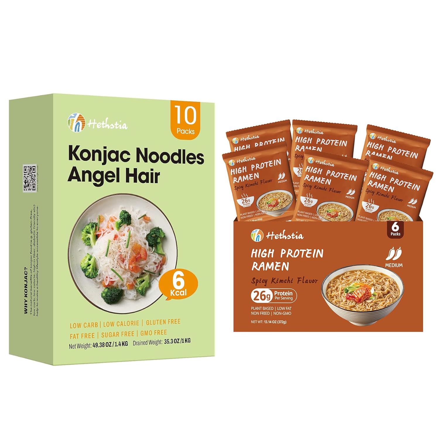 Fideos Shirataki y Ramen Alto en Proteína Hethstia, 16 Paquetes
