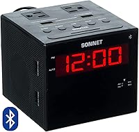Vista 1 de Sonnet Alarm Clock Charging Station, Bluetooth Speaker, AM FM Radio, Dual USB Charging Ports, Dual AC Outlets, Very Loud Alarm Clock for Heavy