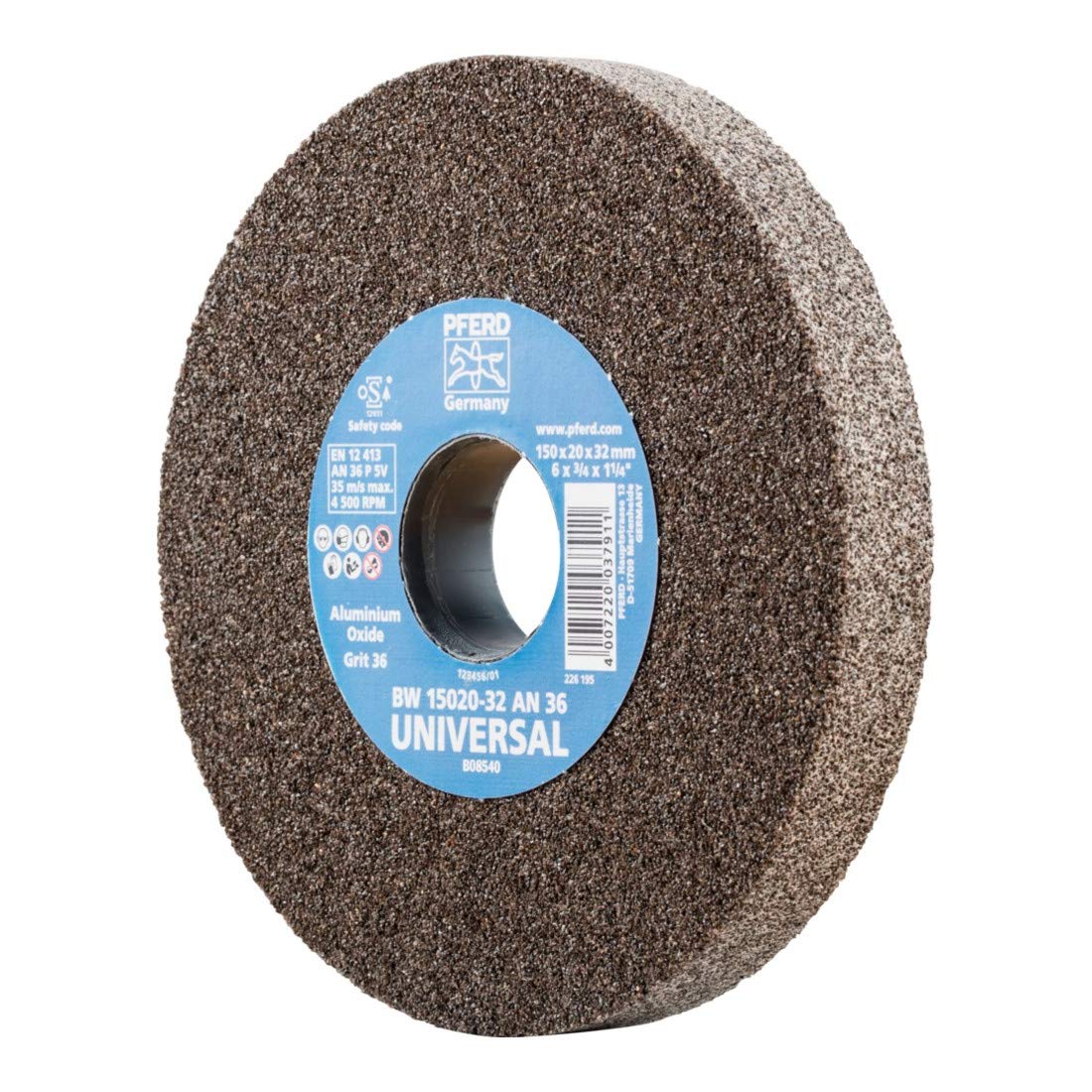 Pferd Universal 39009708 Sanding Disc 150 X 20 X 32 Mm A36 Hard Sanding Disc For Grinding Tasks, With Reducing Sleeves (25/20/16 Mm)