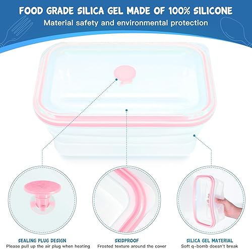 Miniatura 10 de Contenedores plegables para almacenamiento de alimentos, silicona premium, sin BPA, apto para microondas y horno, con tapas, para viajes, campamento