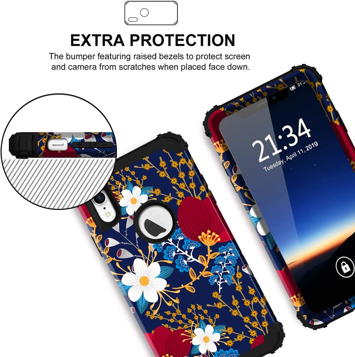 Hocase for iPhone XR Case, Heavy Duty Shockproof Protection Soft Silicone Rubber+Hard Plastic Bumper Hybrid Dual Layer Protective Case for iPhone XR (6.1-inch Display) 2018 - Creative Flowers