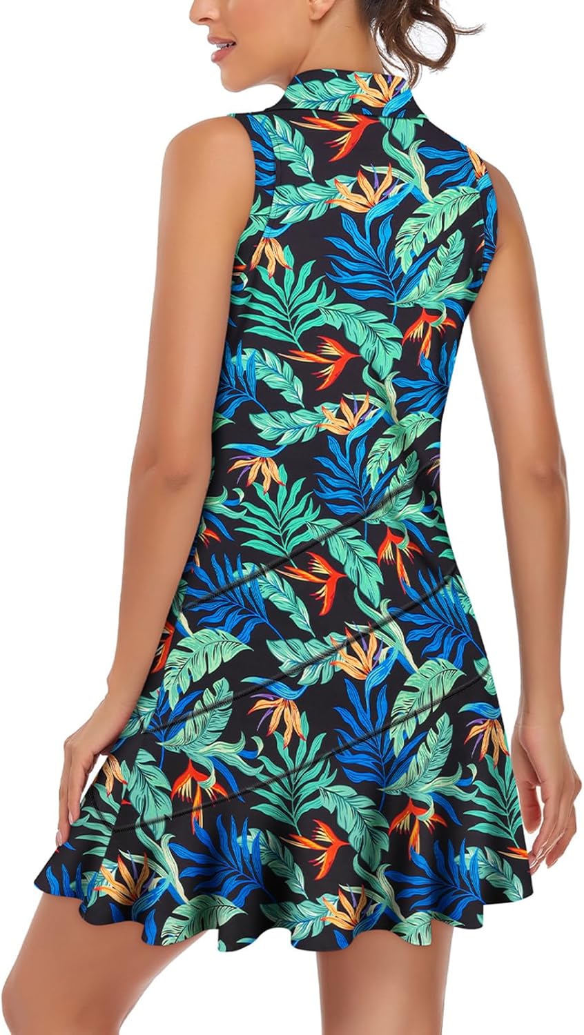 Misyula Tennis Dresses for Women,Athletic Dress with Shorts 2Pockets Zip Up Polo Sleeveless Golf Workout Dress(XS-XL) - Image 2