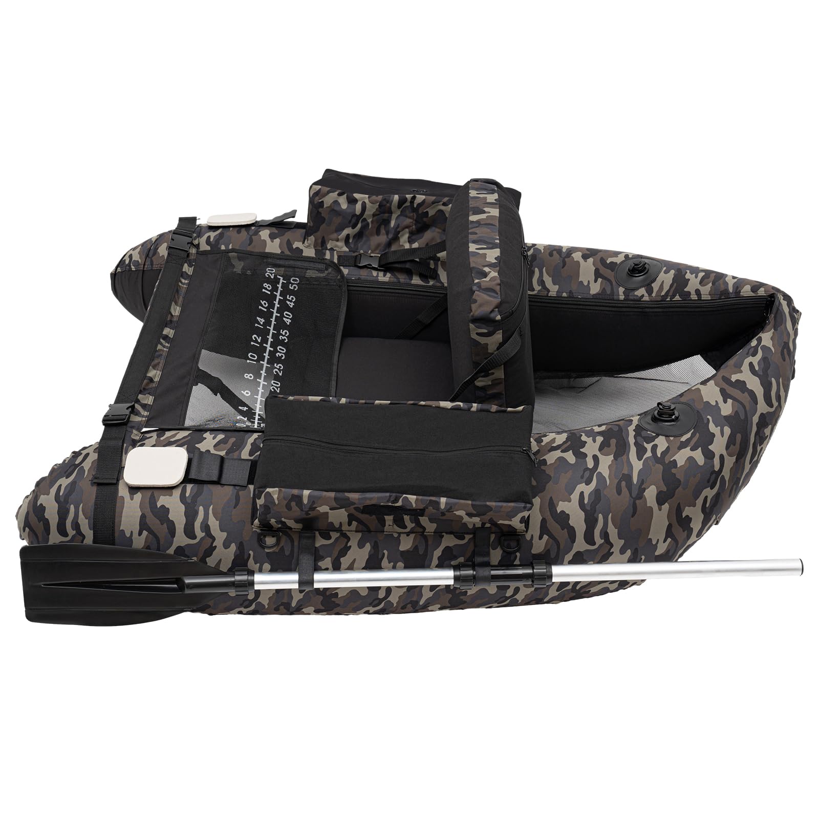 Portable Inflatable Fishing Boat, 286.6Lbs Load Capacity 53.5 * 41.3 * 21In Pleasure Boat Angling Boat Blow Up Boat Raft Backrest Adjustable Angle for Fishing, Rafting, Exploring (Camouflage)