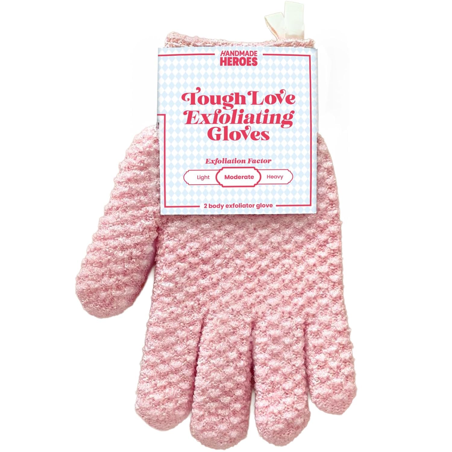 Handmade Heroes Tough Love Exfoliating Gloves – 2pc Reusable Body Washcloth Mitt for Shower Bath & Spa, Dead Skin Remover, Ingrown Hair & Self Tan Exfoliator, Women Shower Accessories for Smooth Skin