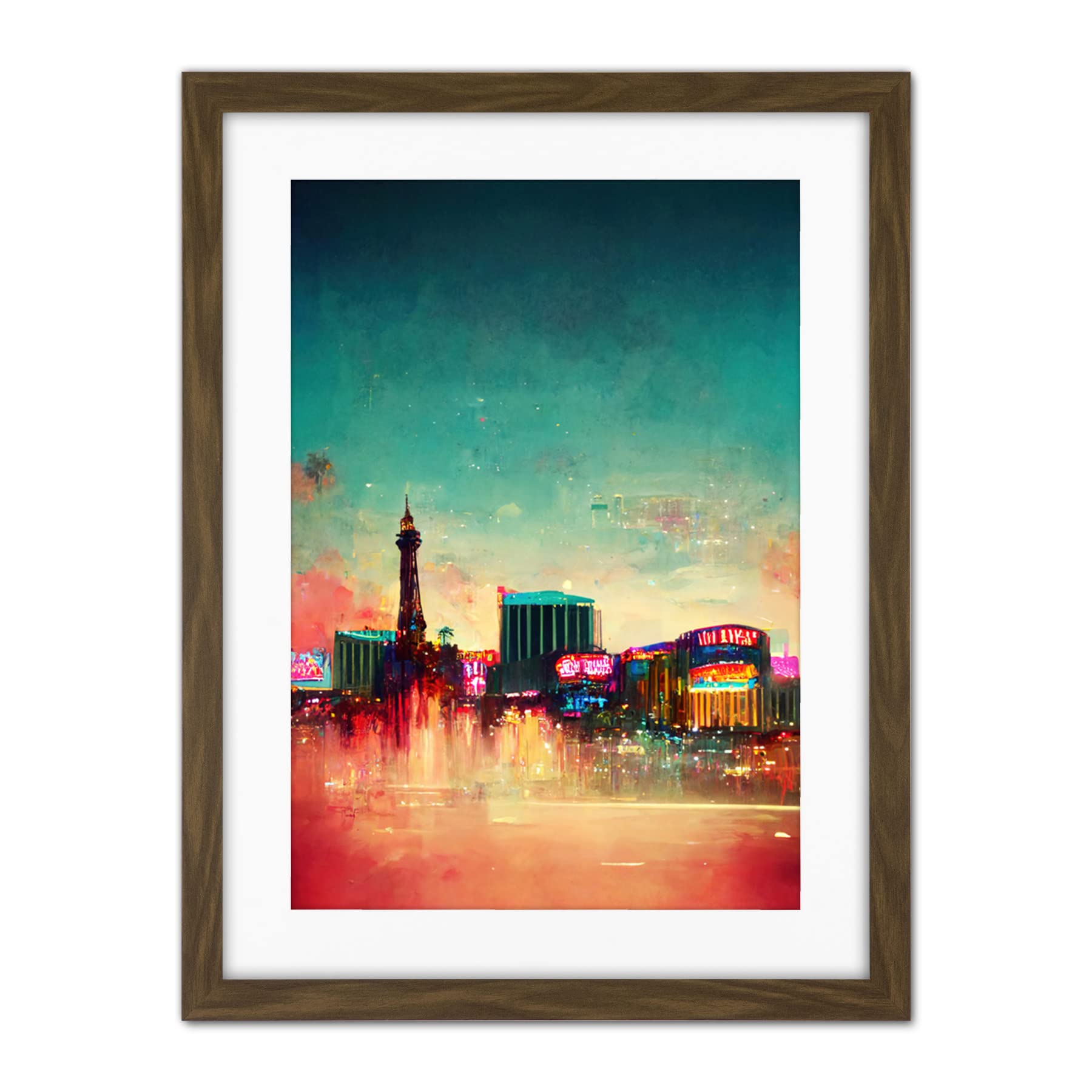 Doppelganger33 LTD Modern Las Vegas Skyline Colourful Acrylic Cityscape Artwork Framed Wall Art Print 18X24 Inch