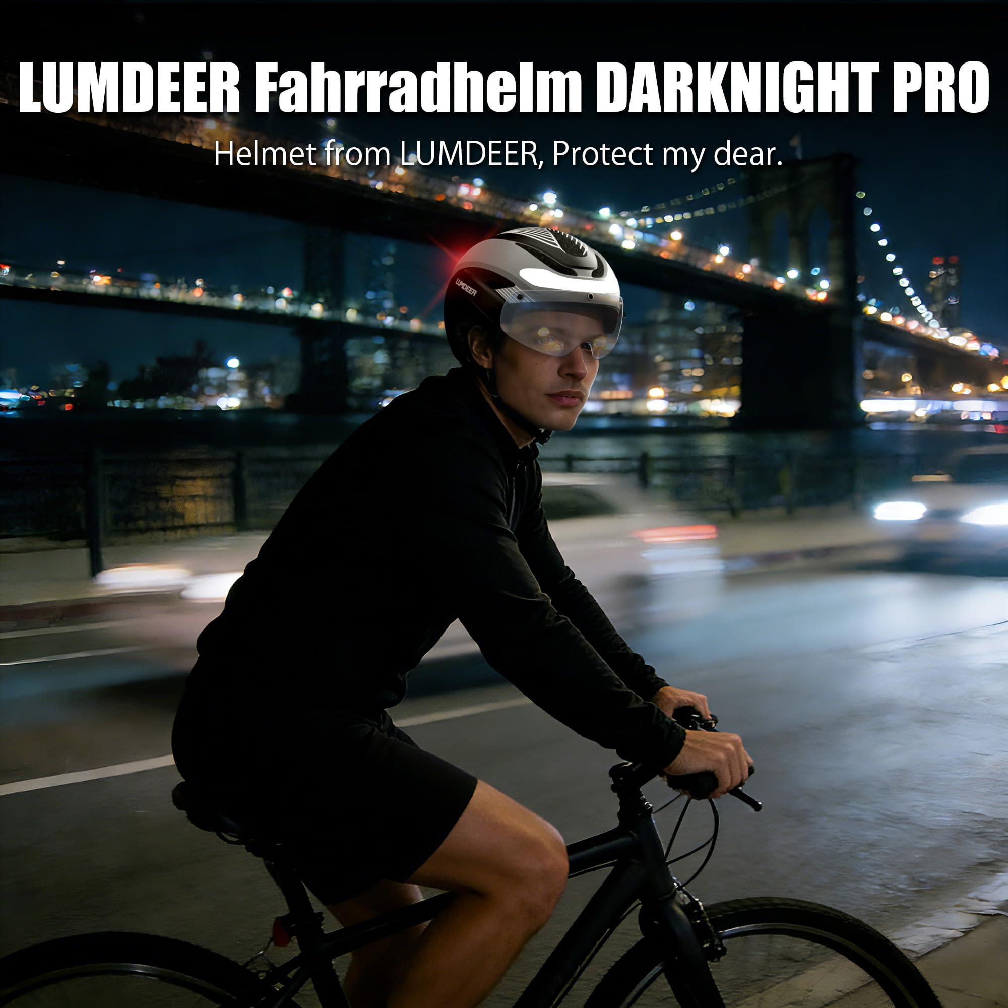 LUMDEER Fahrradhelm Herren Damen mit Licht Visier Blinker Bremslicht 2.0 Selbsttönende Gläser E Scooter Helm Erwachsene LED Vorne Hinten Roller Helm Fernbedienung